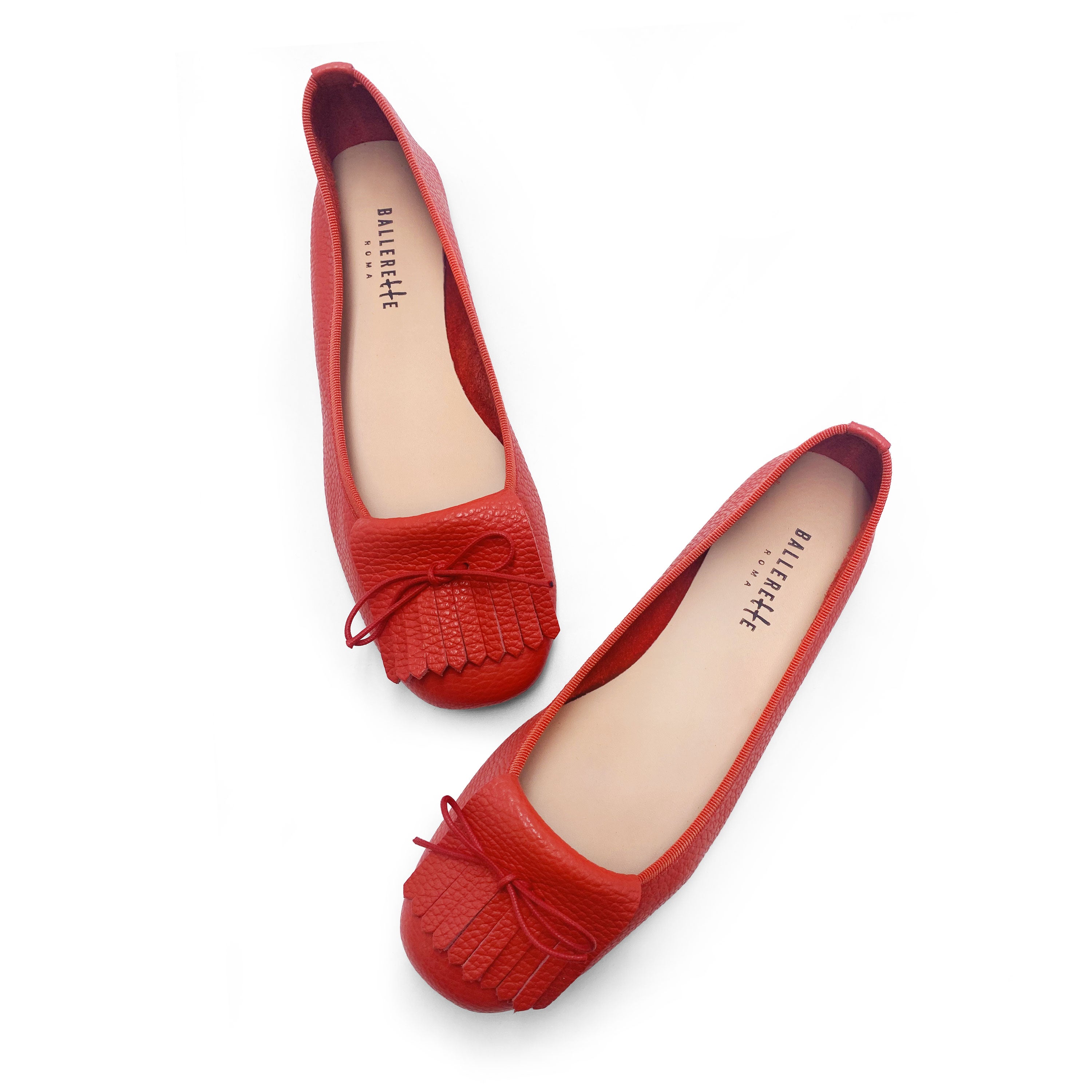 Mocassins femme en cuir rouge à franges