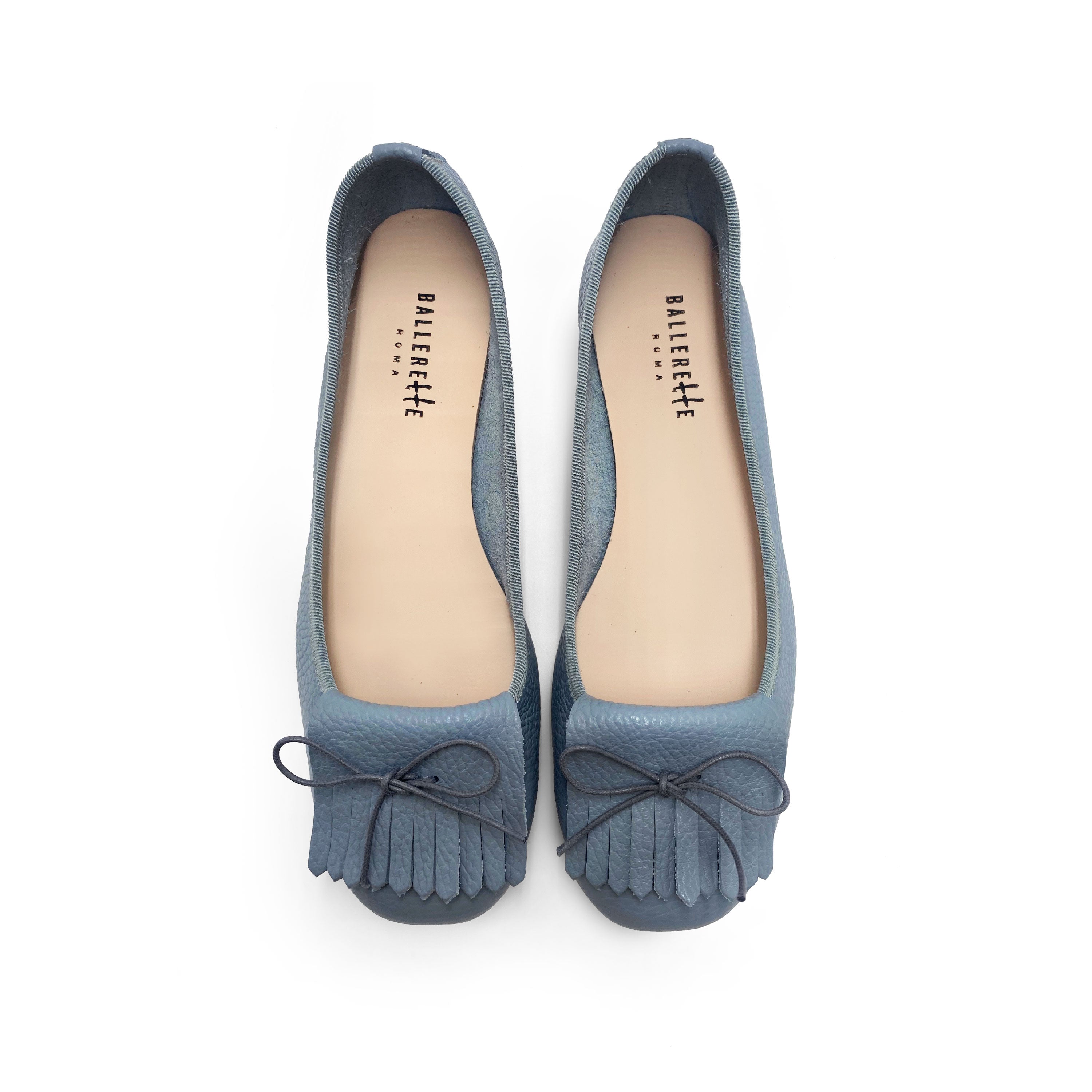 Mocassins femme bleu ciel en cuir à franges