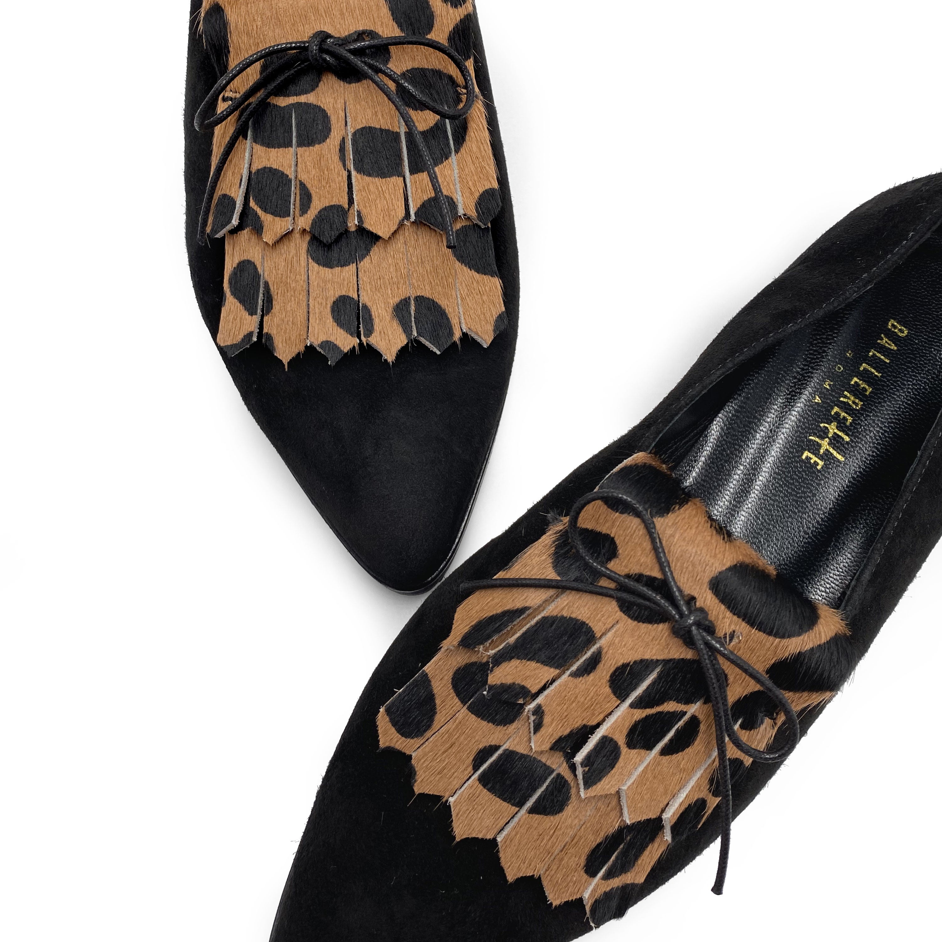 Women’s black oxford with fringe in calf hair