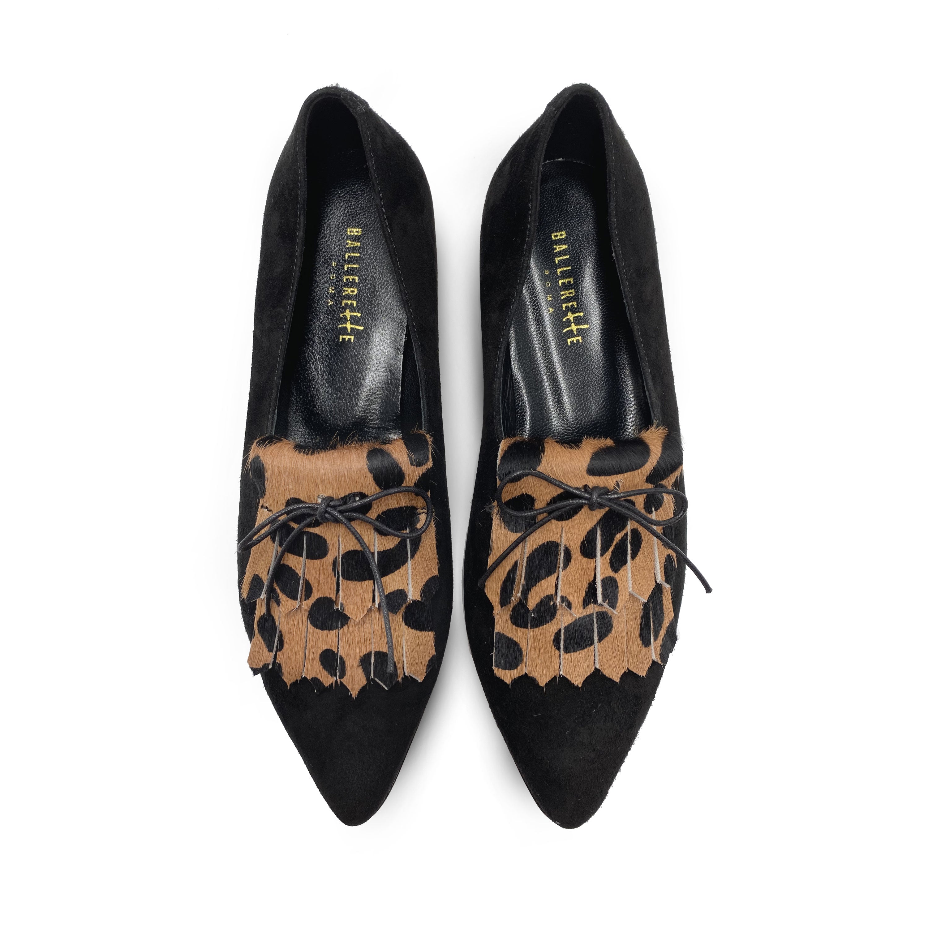 Women’s black oxford with fringe in calf hair