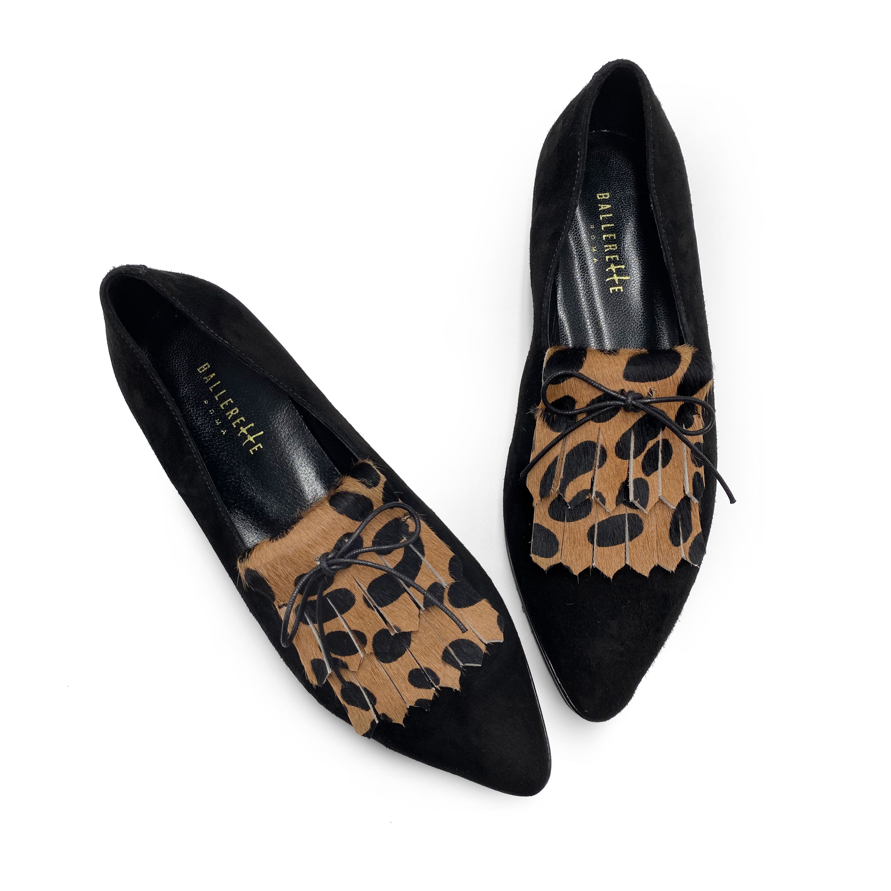 Women’s black oxford with fringe in calf hair