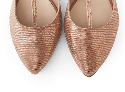 Powder pink laminated suede T-bar ballet flats