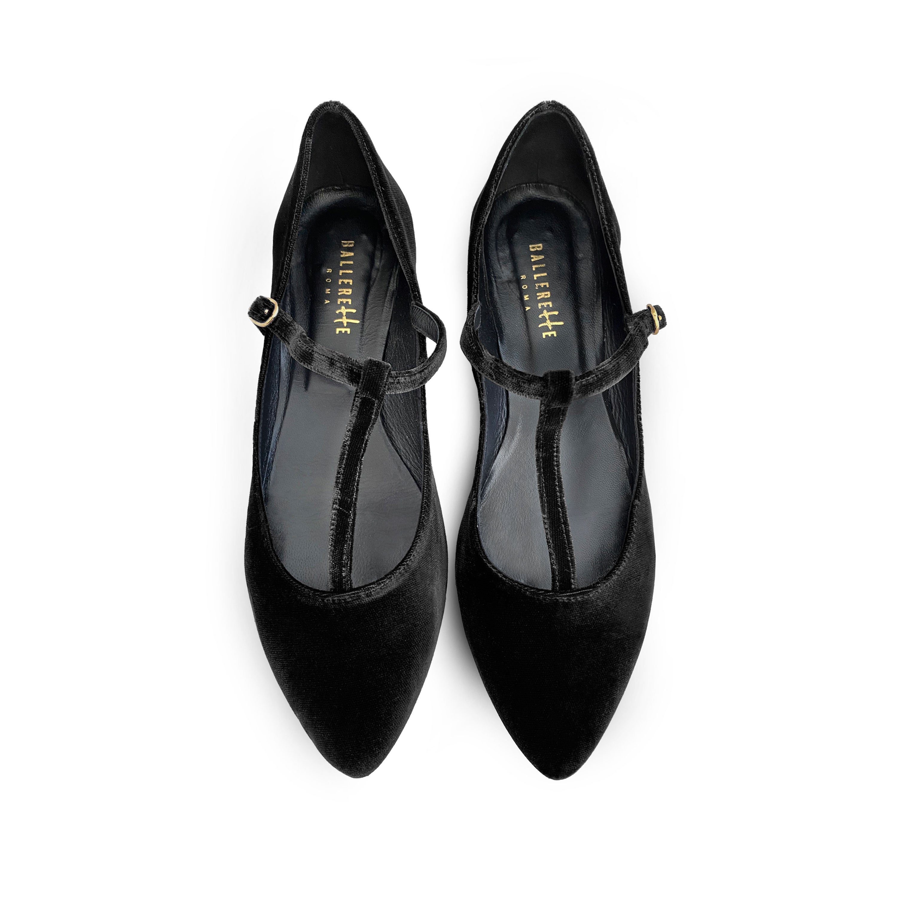 Black velvet T-bar ballet flats