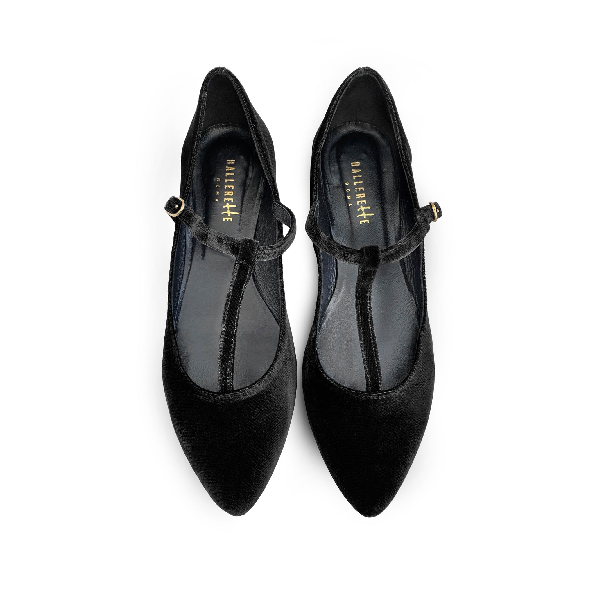 Black velvet T-bar ballet flats