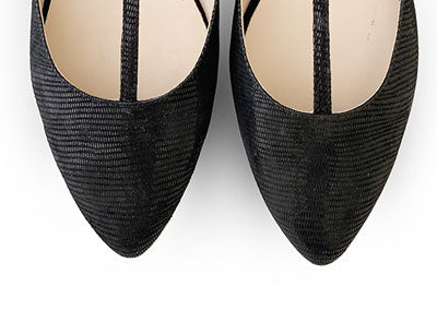 Black laminate suede t-bar ballet flats