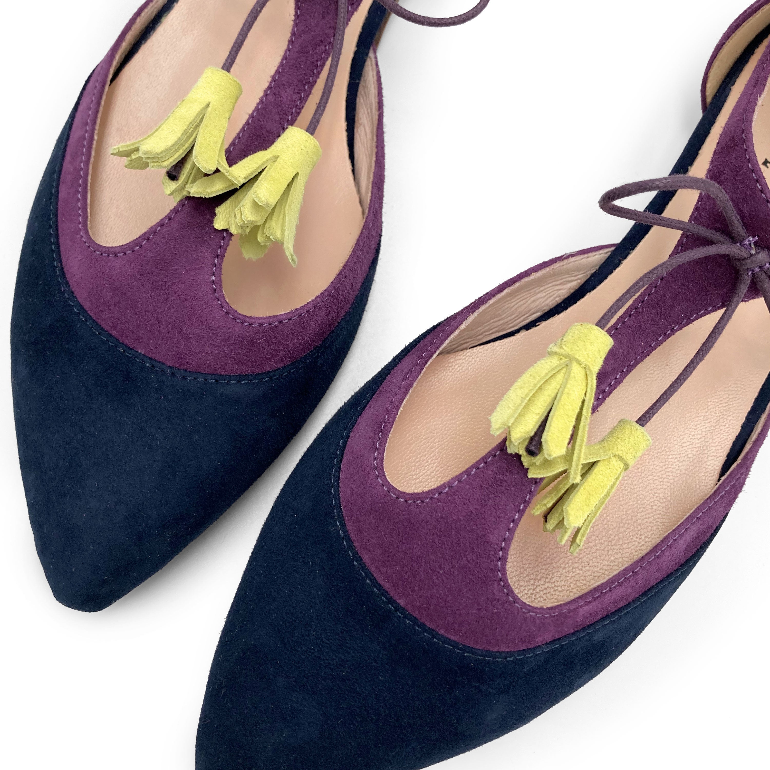 Ballerine T-bar in camoscio blu e viola