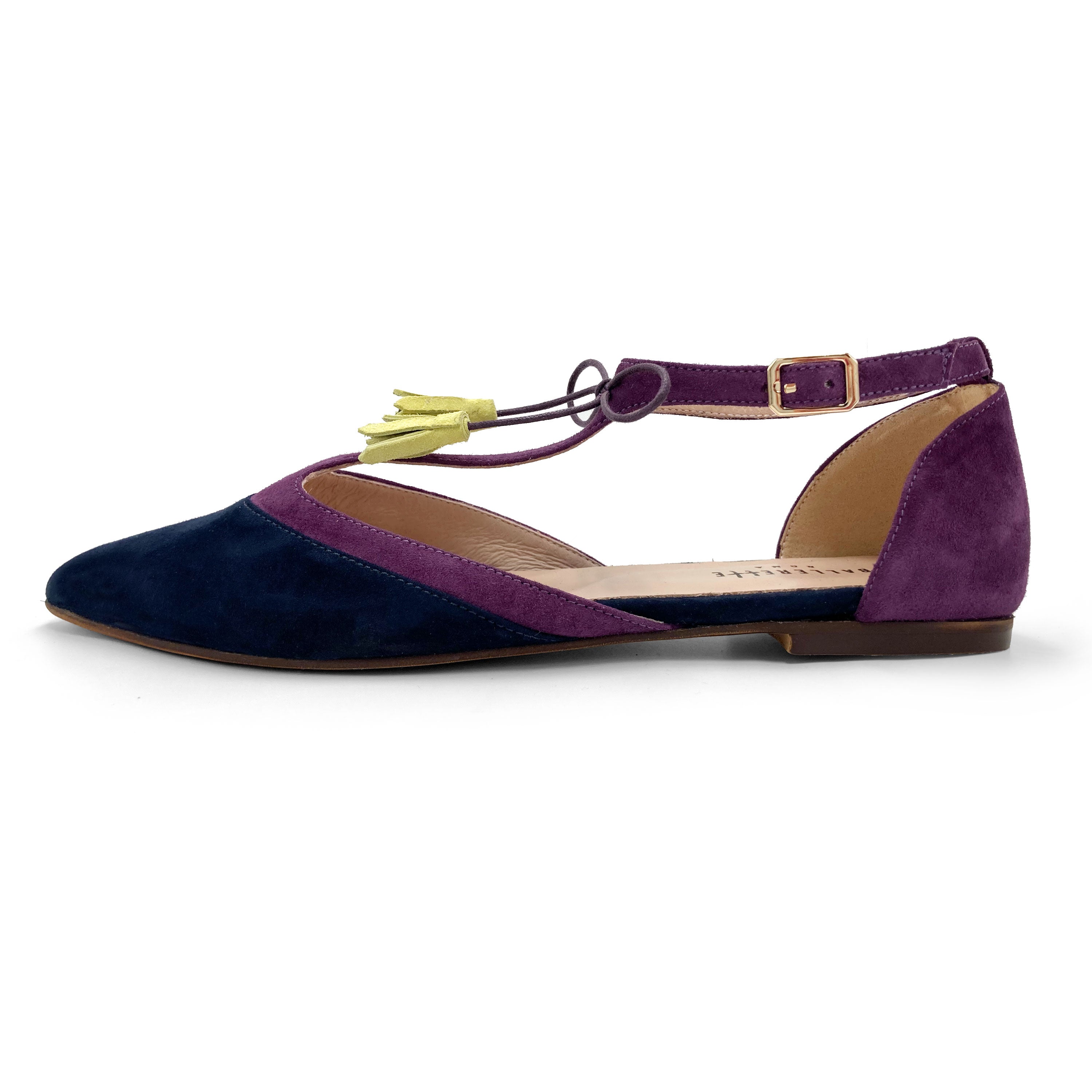 Ballerine T-bar in camoscio blu e viola