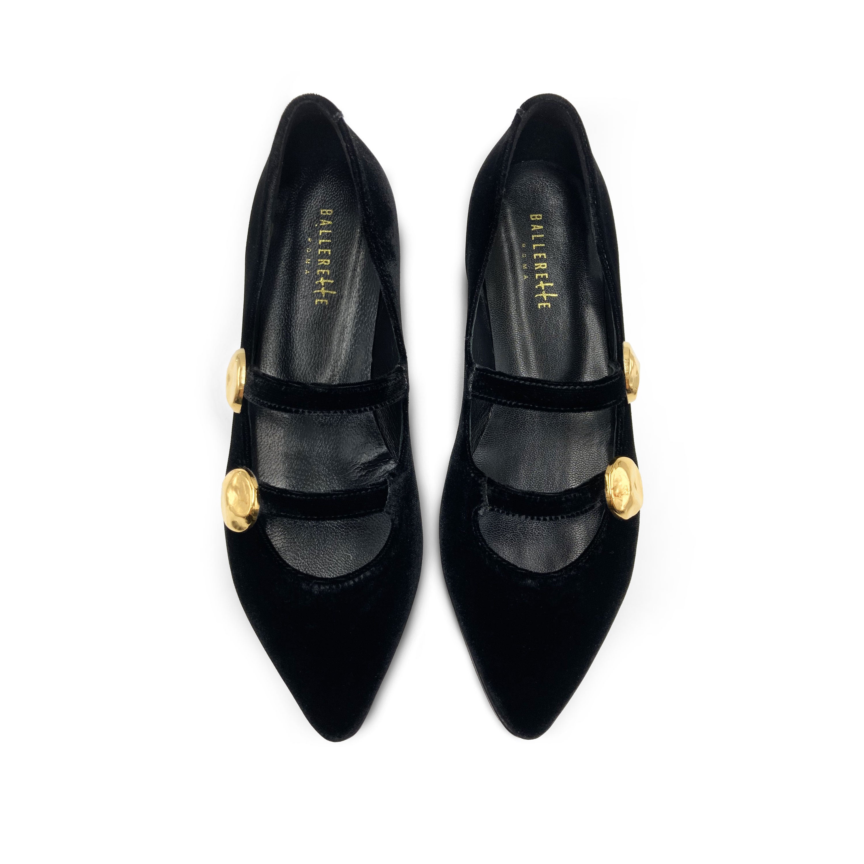 Ballerine in velluto nere con cinturini e borchie