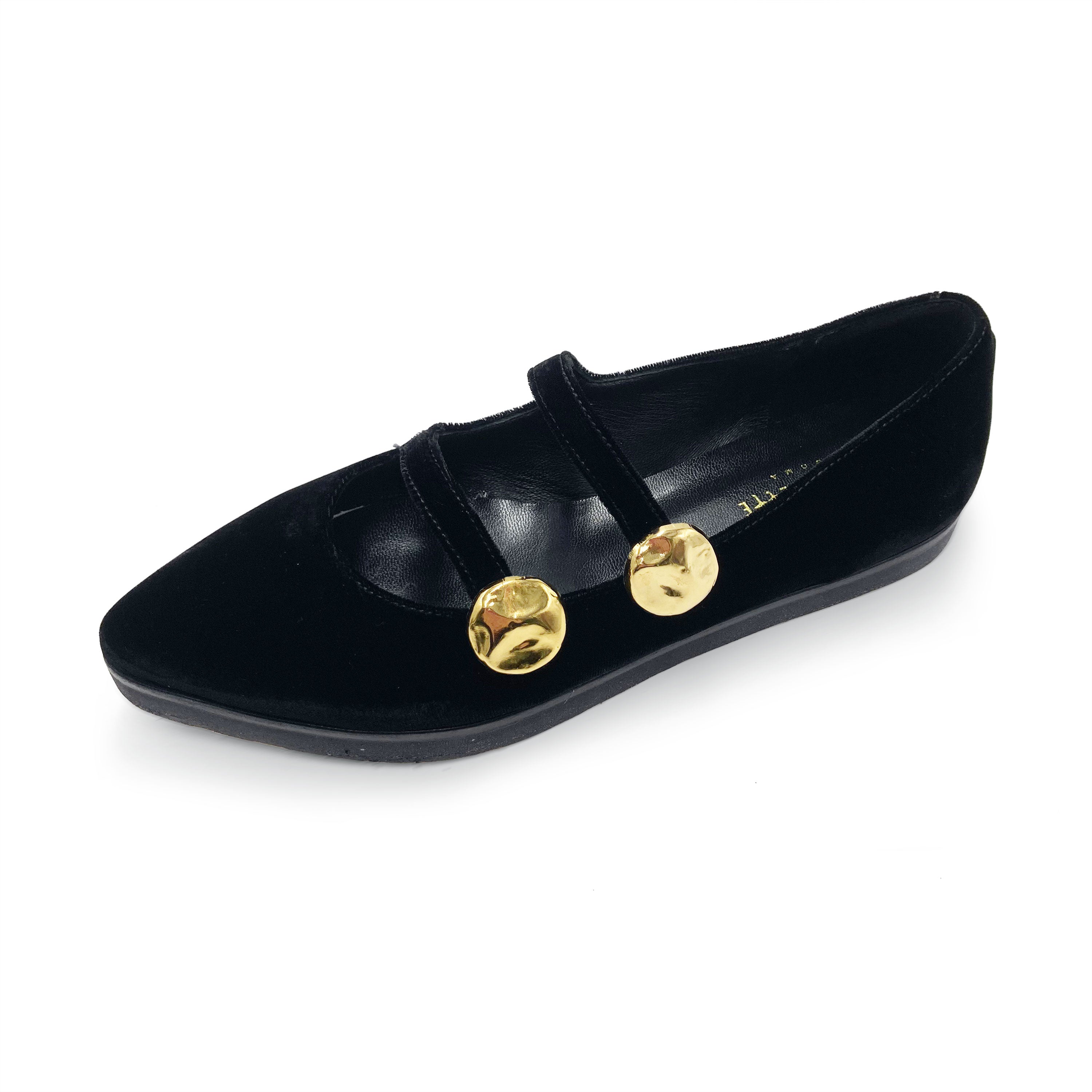 Ballerine in velluto nere con cinturini e borchie