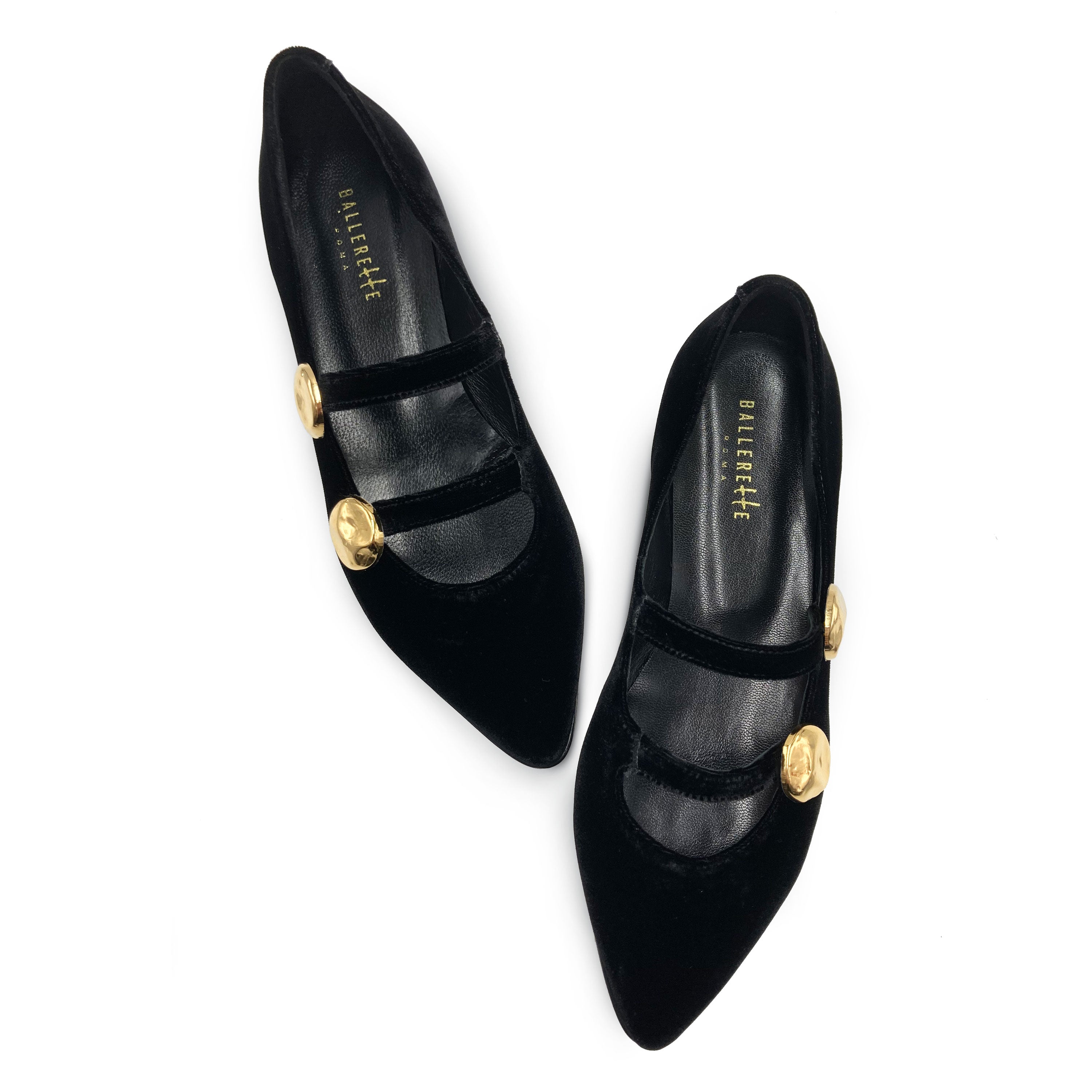 Ballerine in velluto nere con cinturini e borchie
