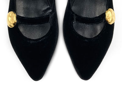Ballerine in velluto nere con cinturini e borchie