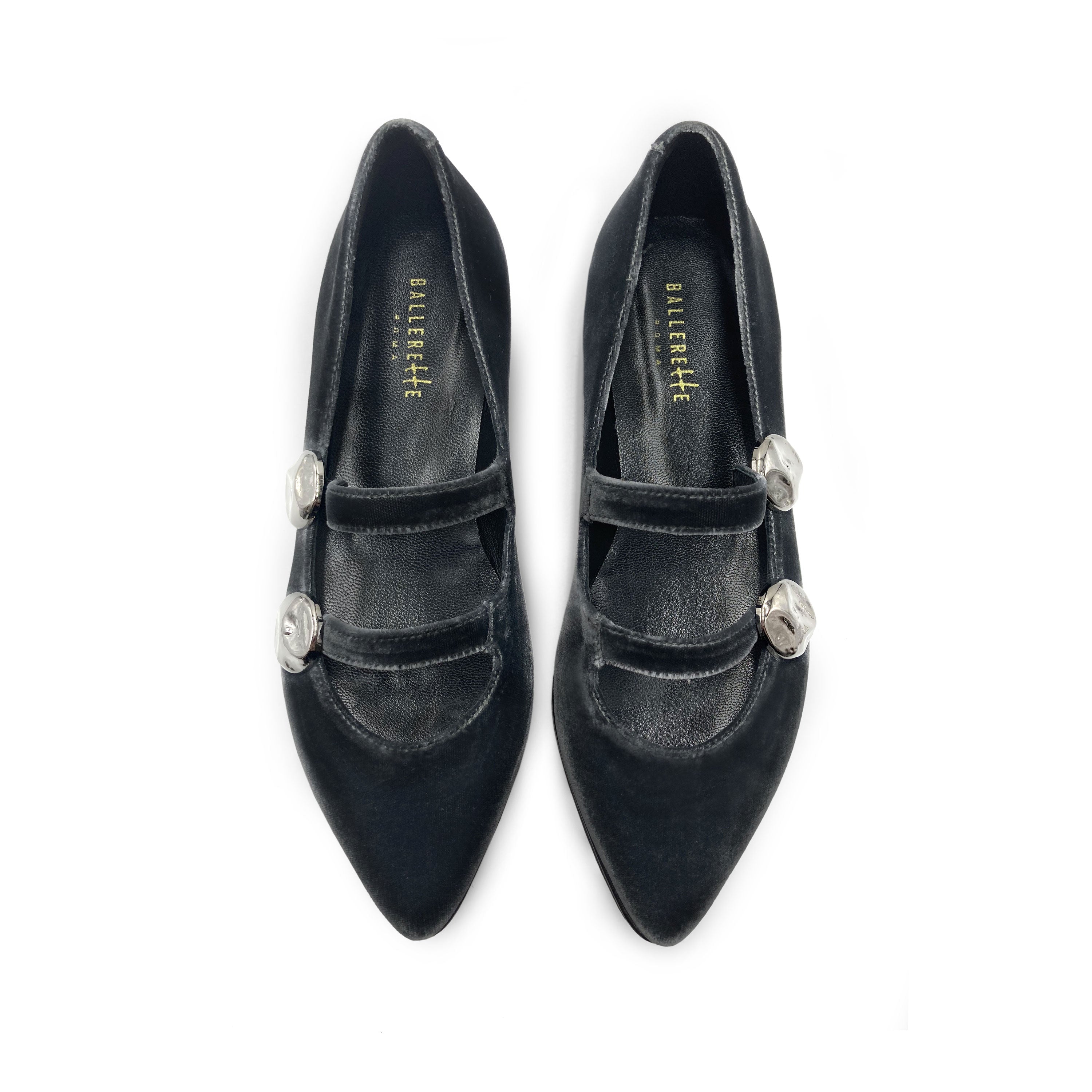 Ballerine in velluto grigio con cinturini e borchie