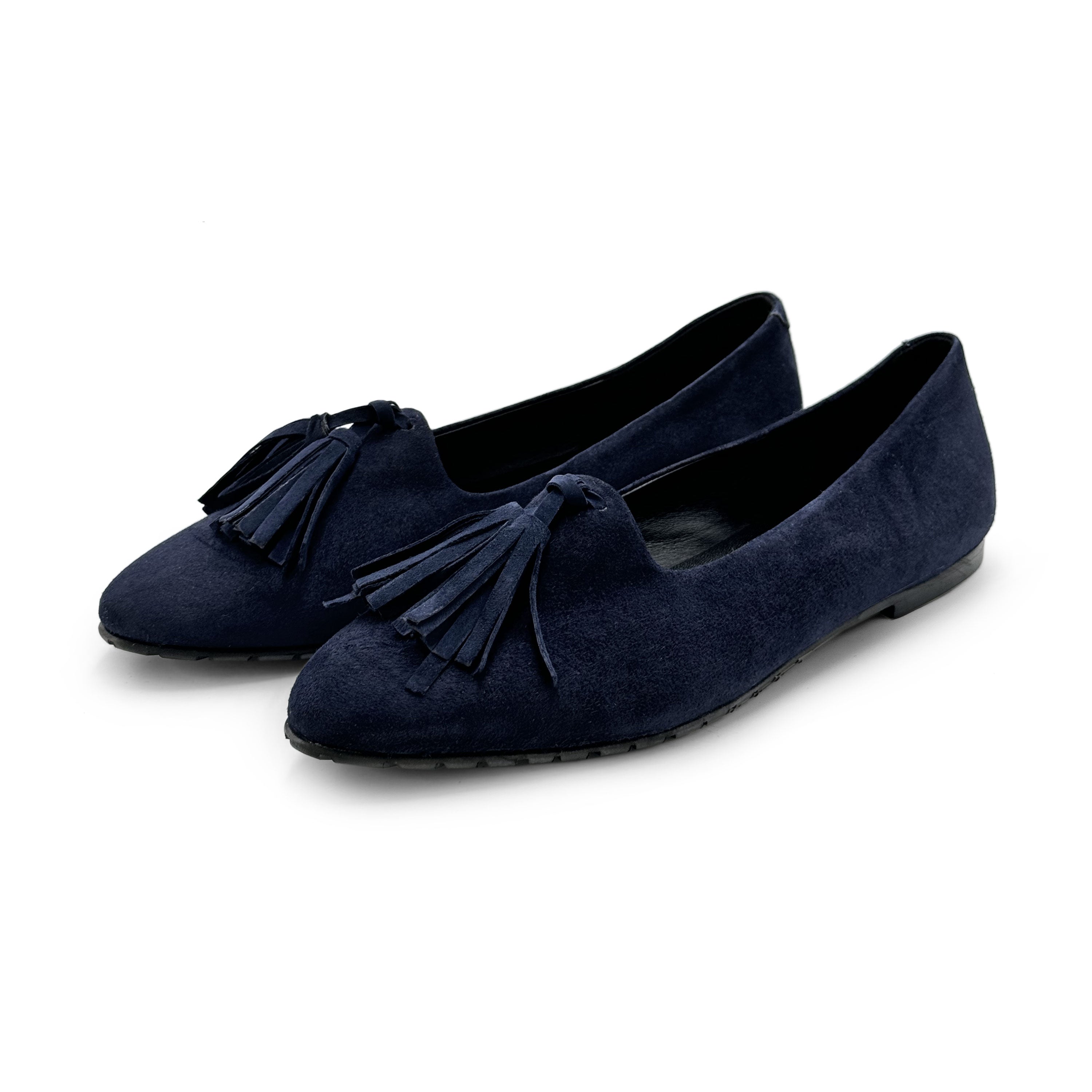 Mocassini donna blu con nappine