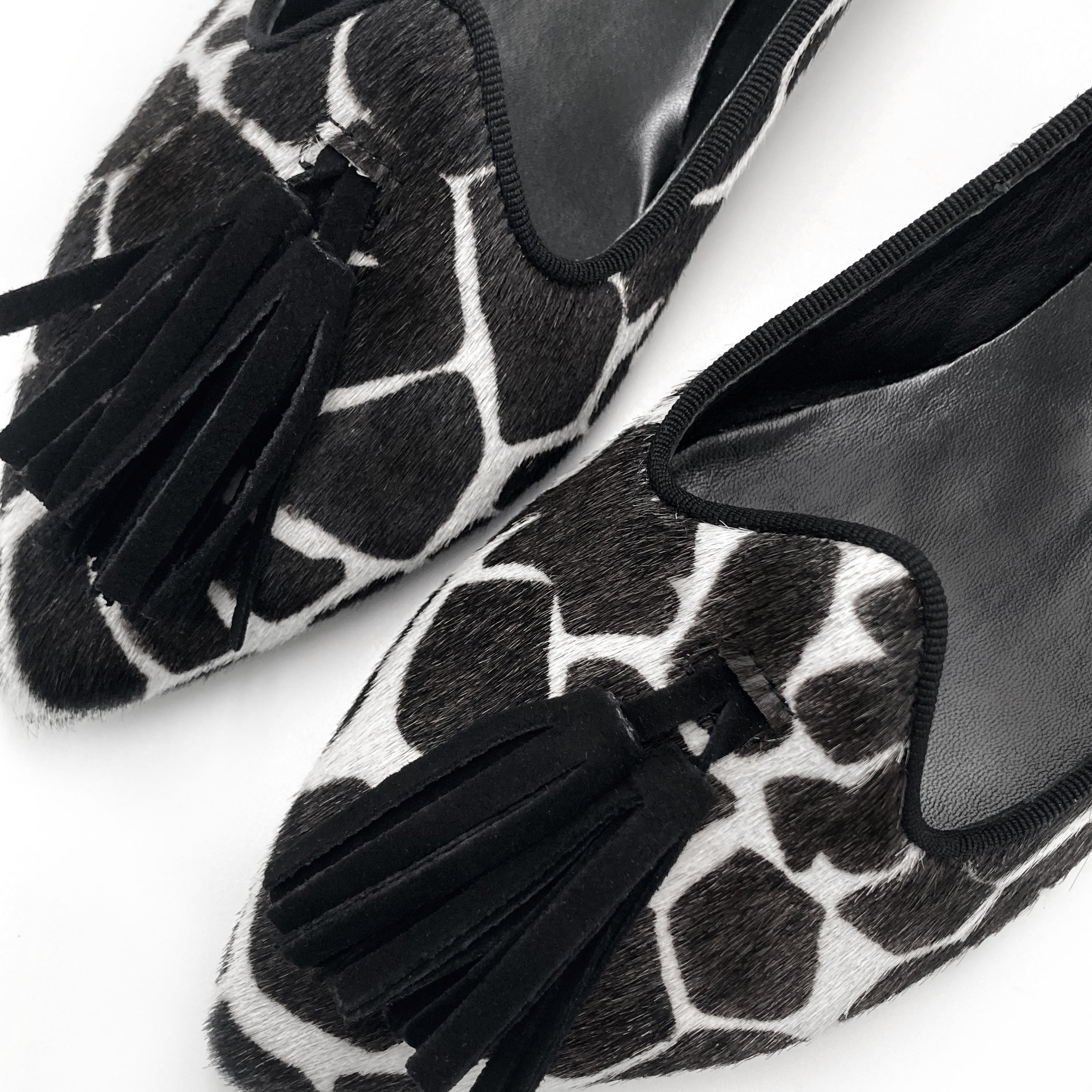 Mocassini donna animalier in cavallino maculato bianco e nero