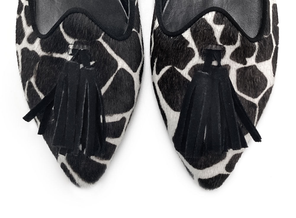 Mocassini donna animalier in cavallino maculato bianco e nero