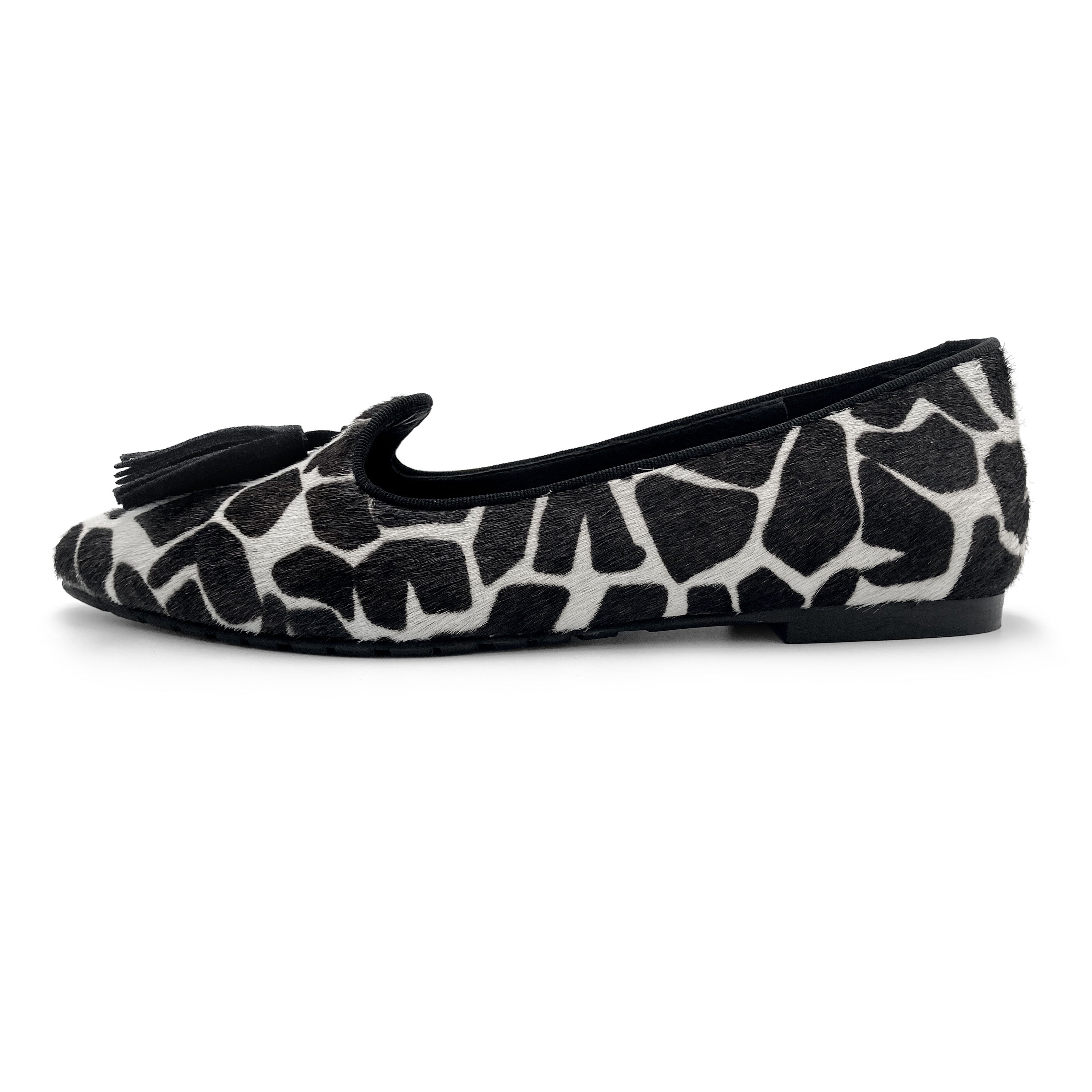 Mocassini donna animalier in cavallino maculato bianco e nero