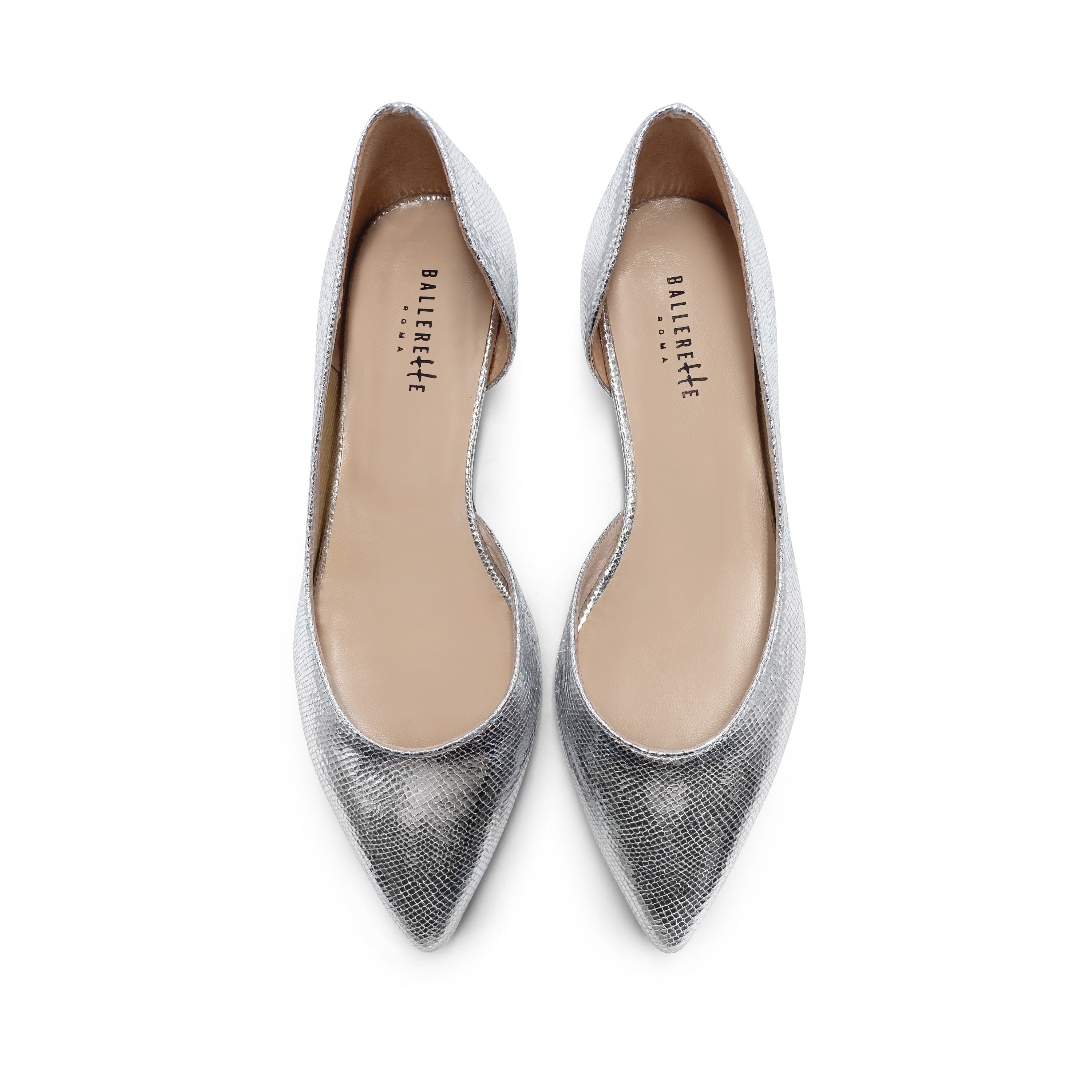 Ballerines lamées argentées à bout ouvert