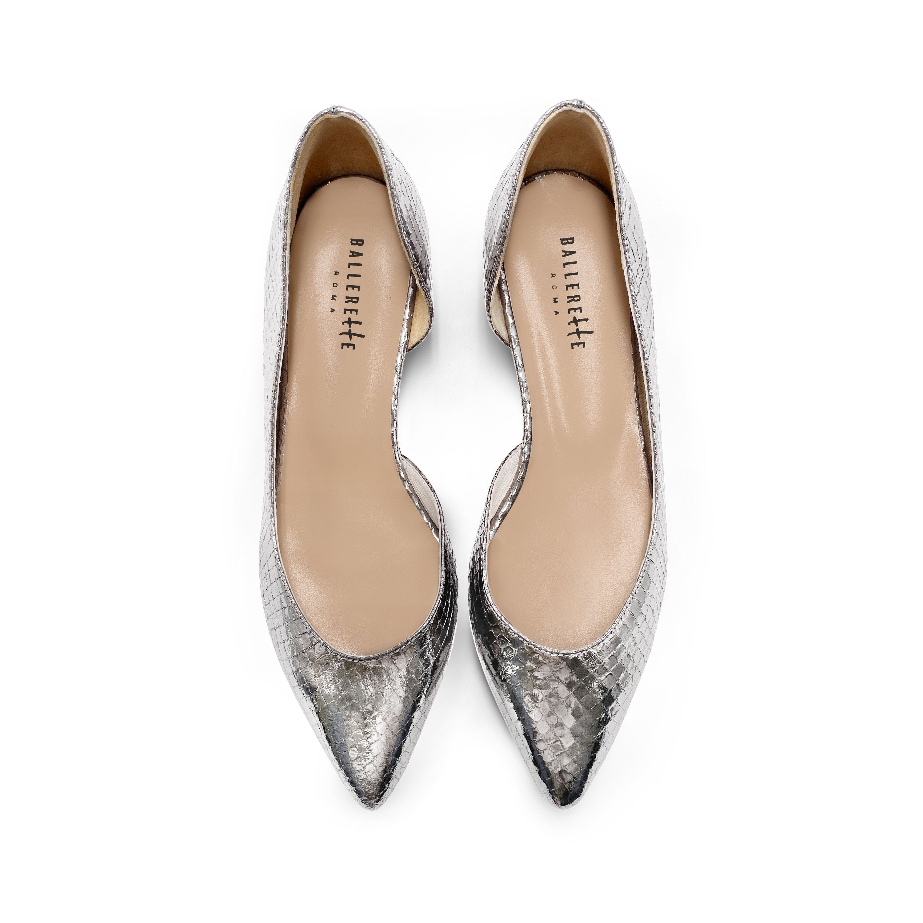 Ballerine aperte a punta laminate argento