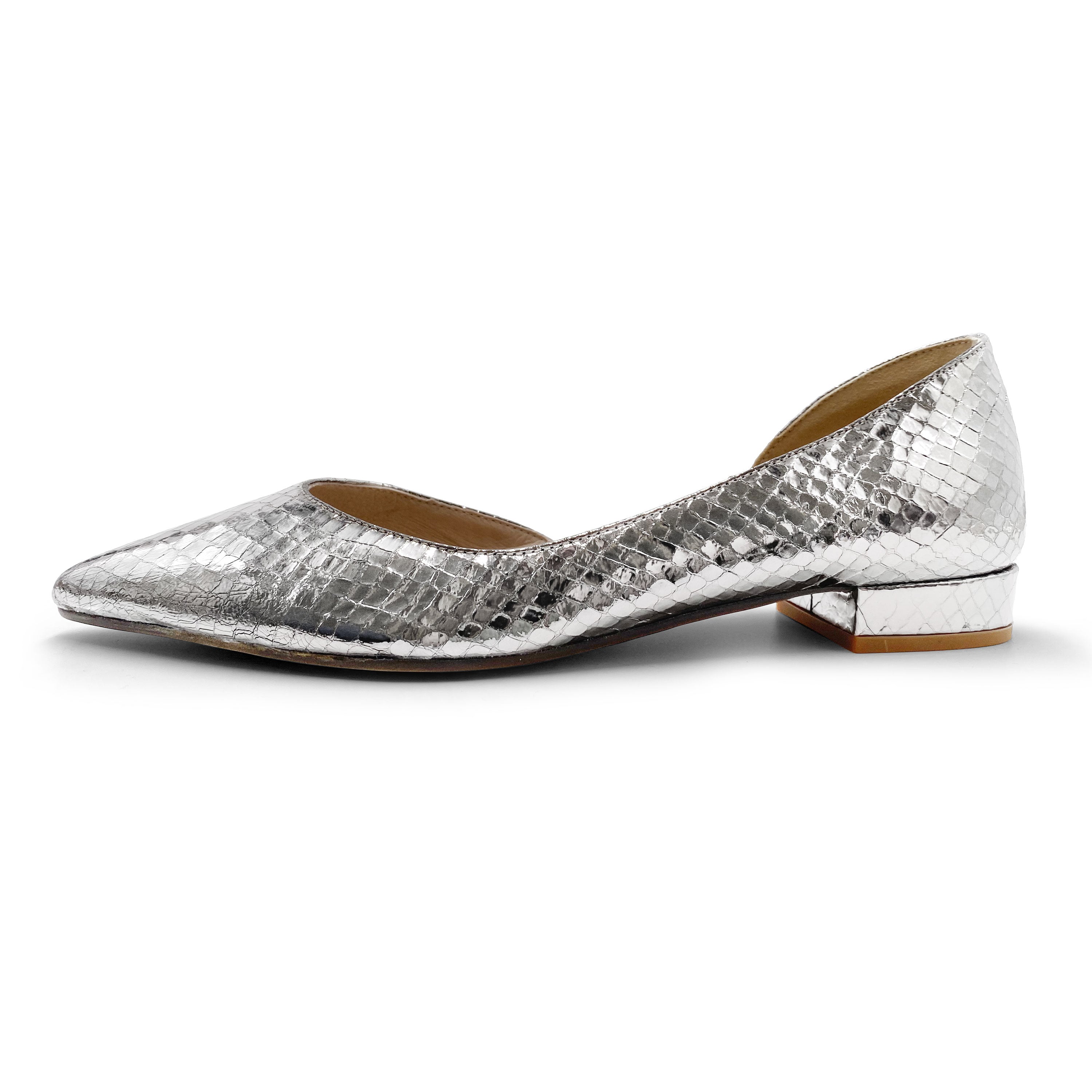 Ballerine aperte a punta laminate argento