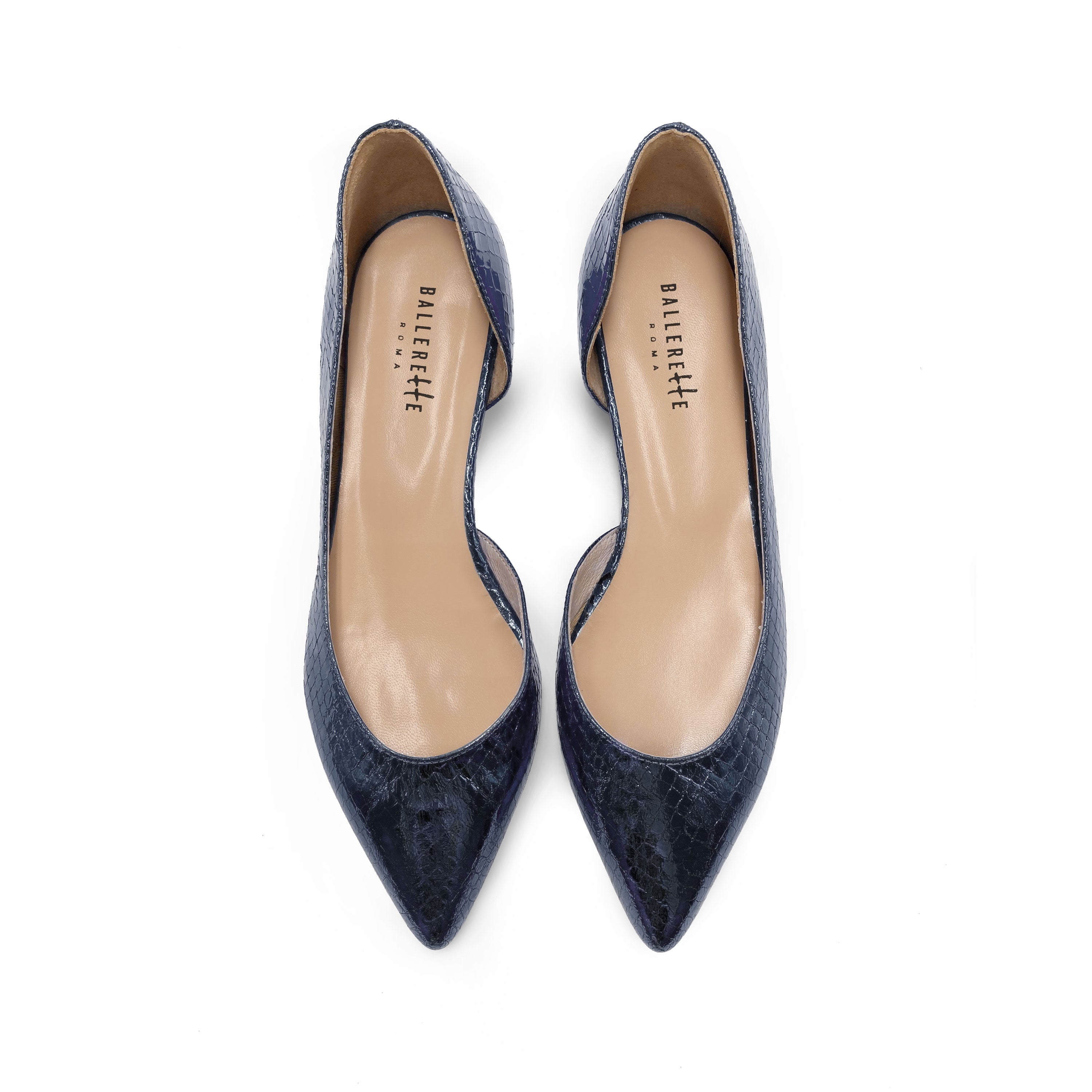 Half d'Orsay Blue Metallic Leather Ballet Flats