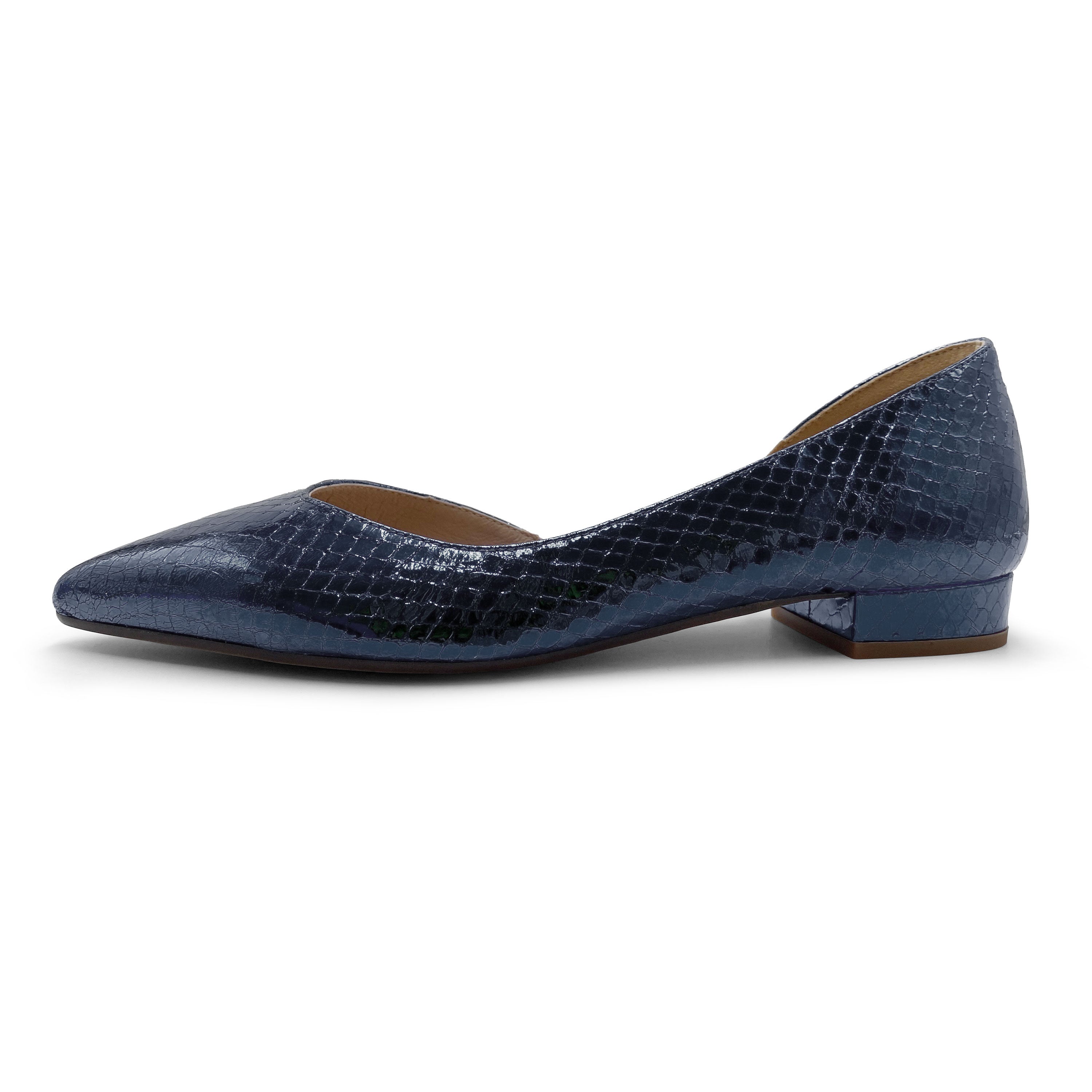 Half d'Orsay Blue Metallic Leather Ballet Flats