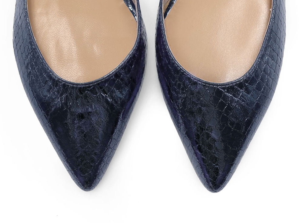 Half d'Orsay Blue Metallic Leather Ballet Flats