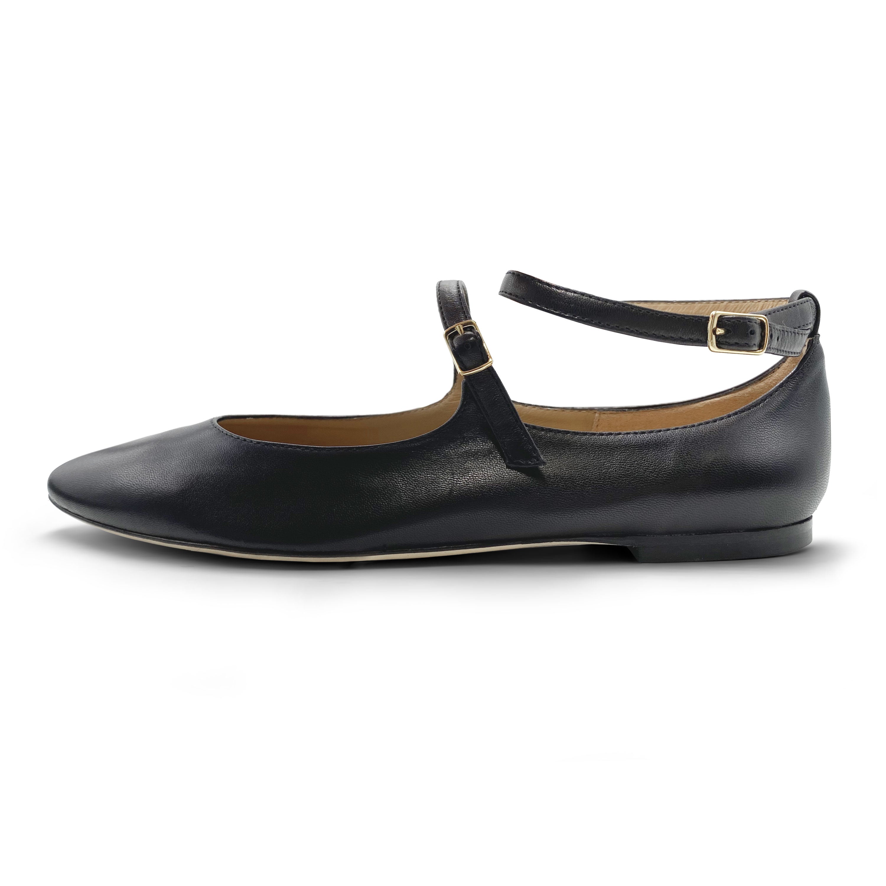 Schwarze Mary Jane Ballerinas mit Riemen