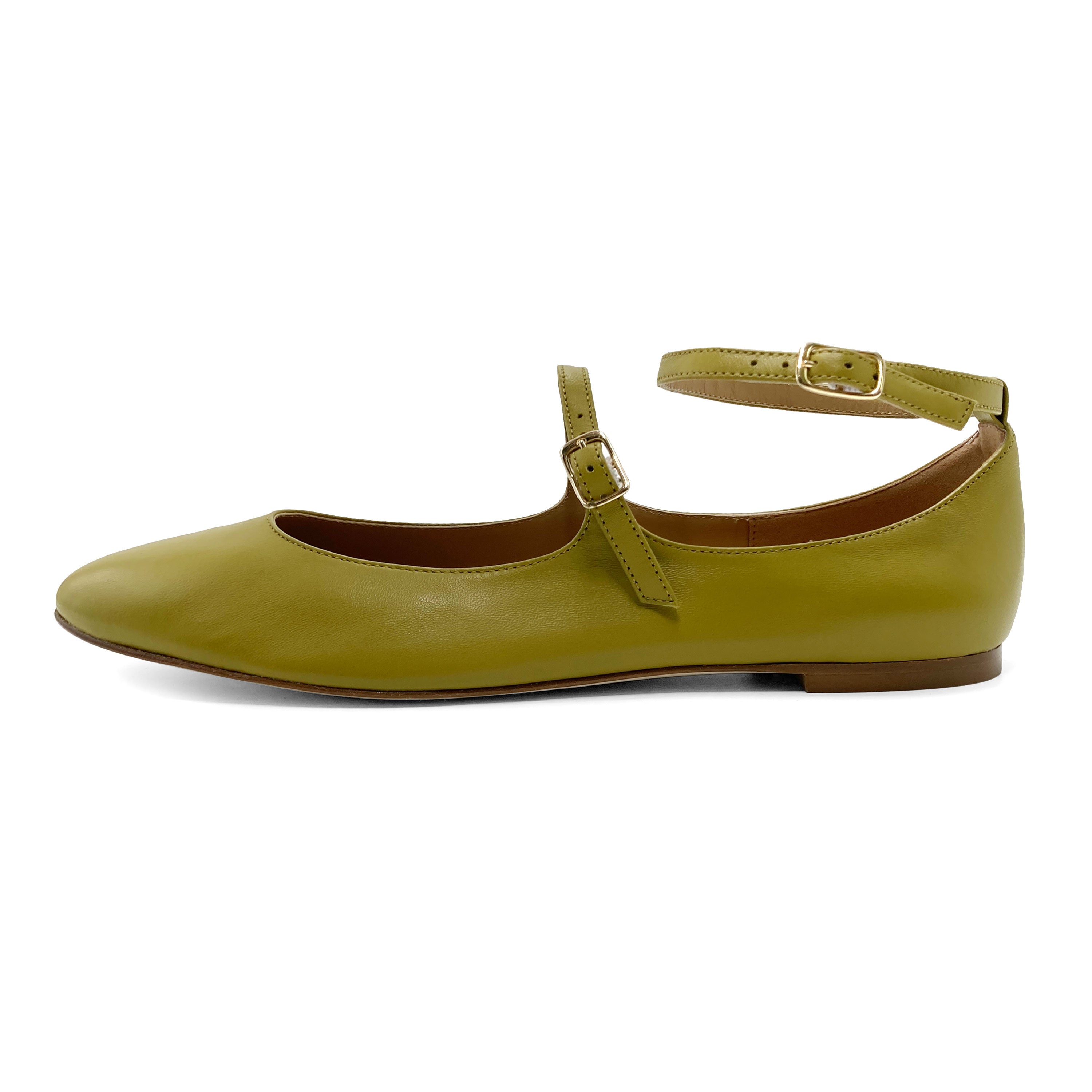 Olivegrüne Mary Jane Ballerinas mit Riemen