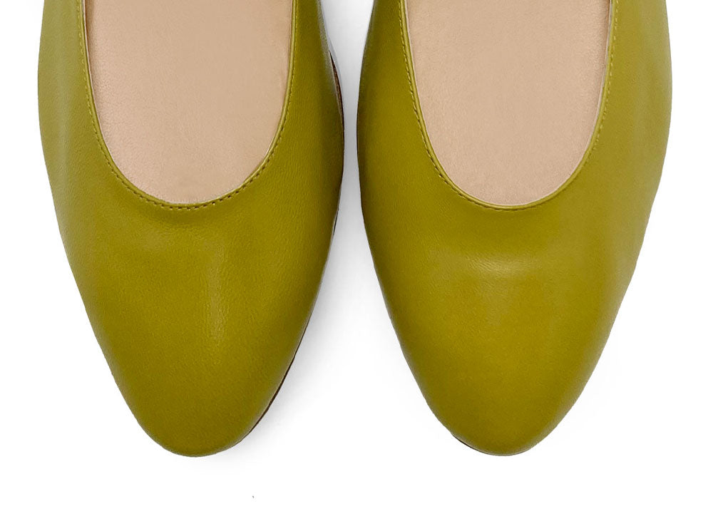 Olive green Mary Jane ballet flats with straps