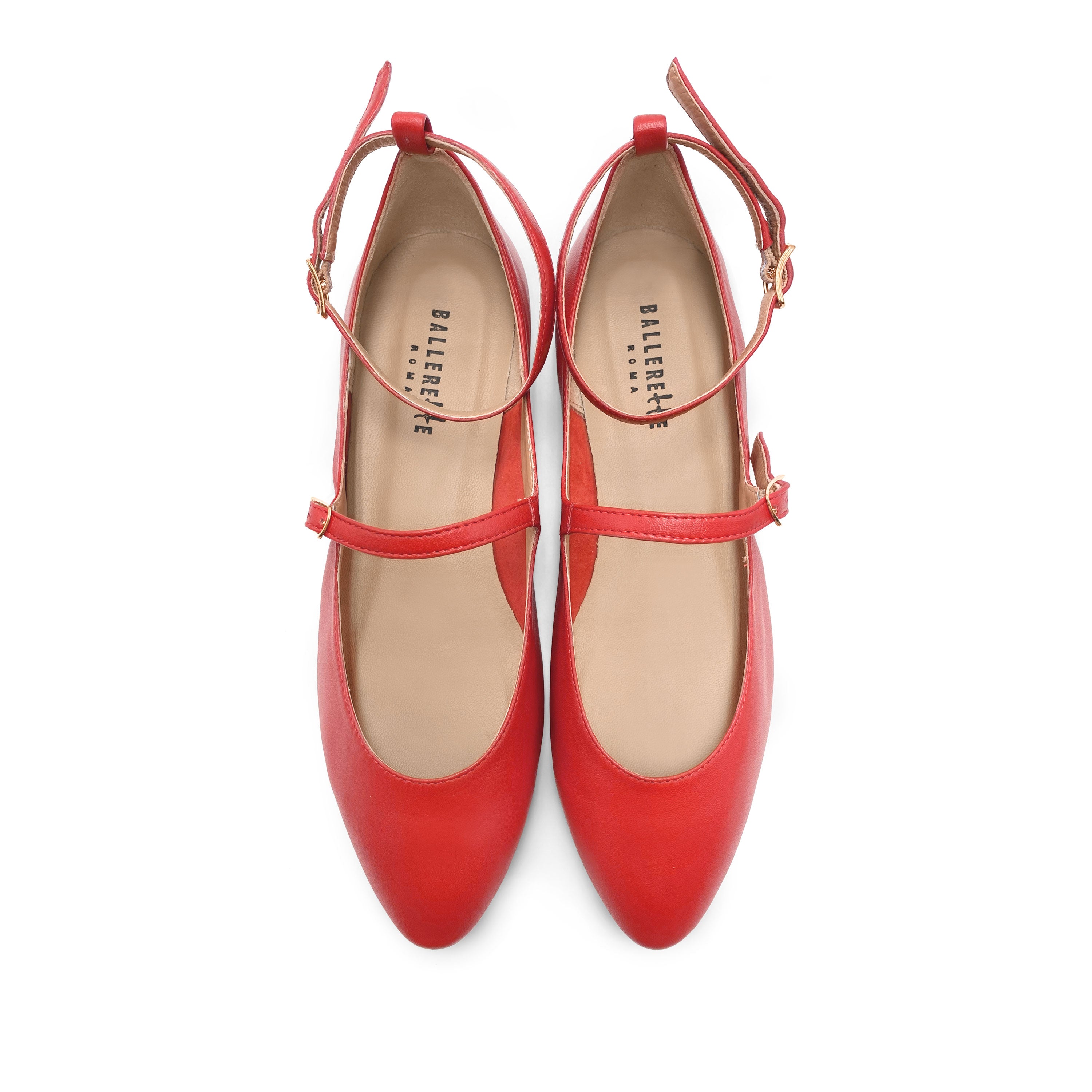 Ballerines Mary Jane rouge corail avec brides