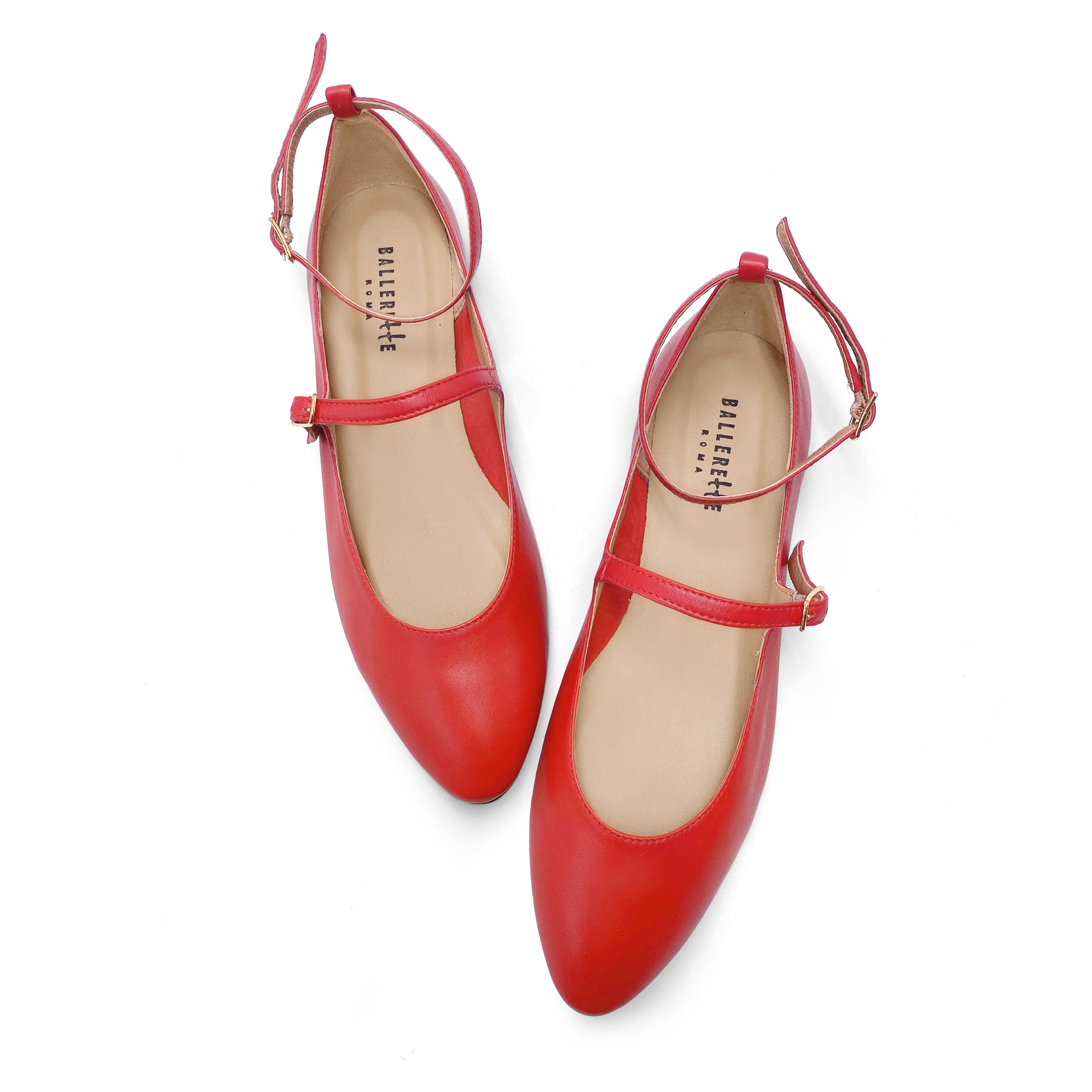 Ballerines Mary Jane rouge corail avec brides