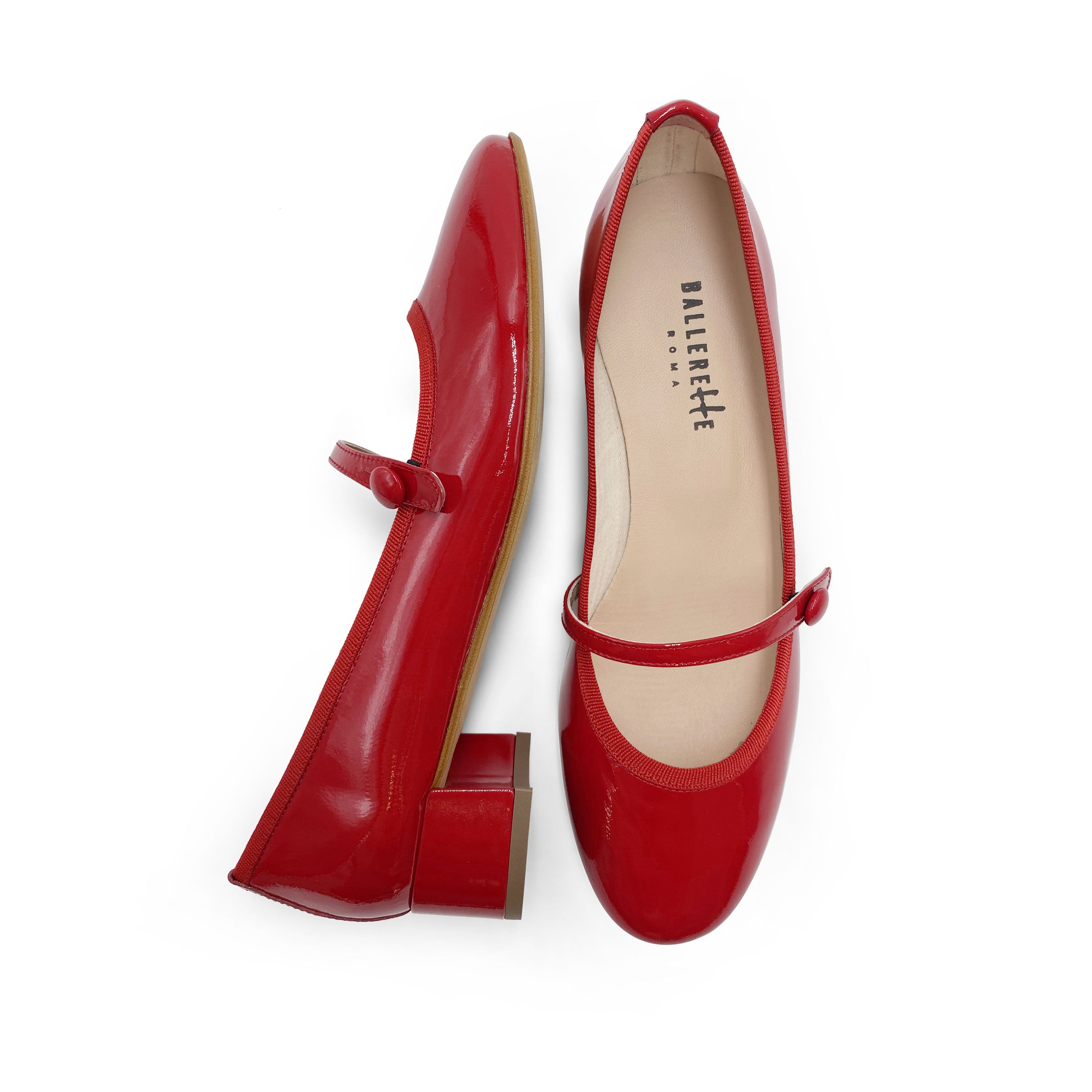 Ballerines Mary Jane en cuir verni rouge avec bride et talon