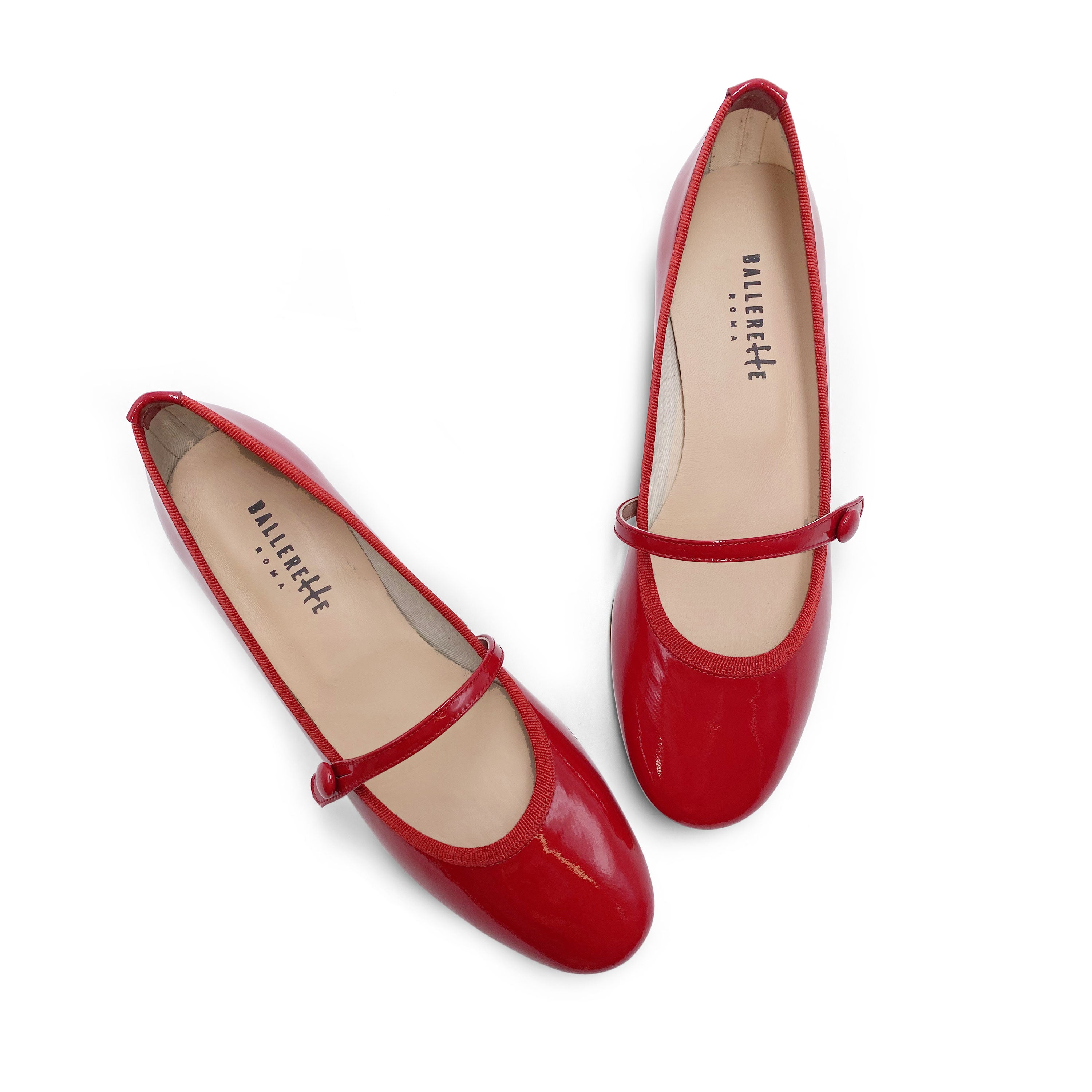 Ballerines Mary Jane en cuir verni rouge avec bride et talon