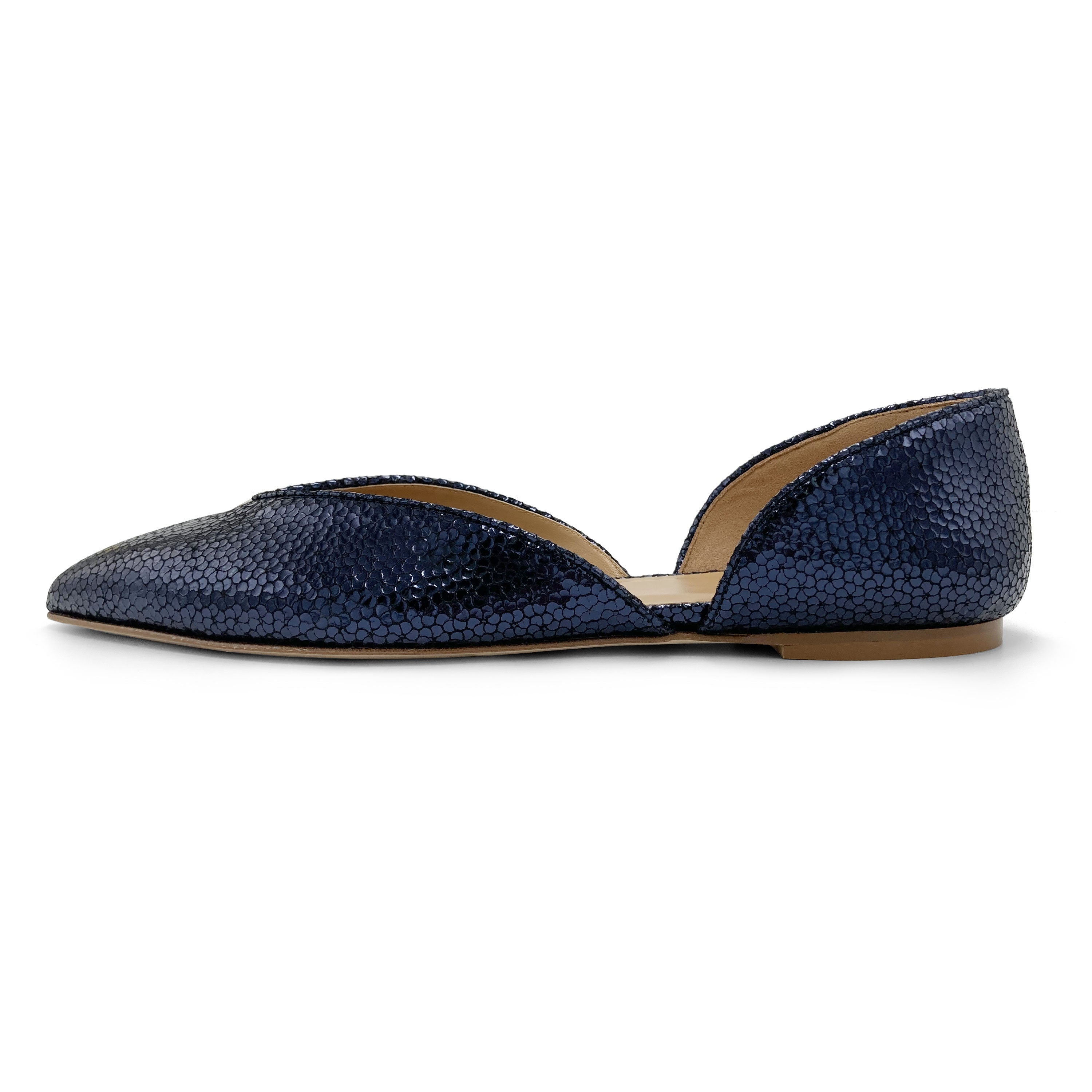 Ballerine aperte laminate blu