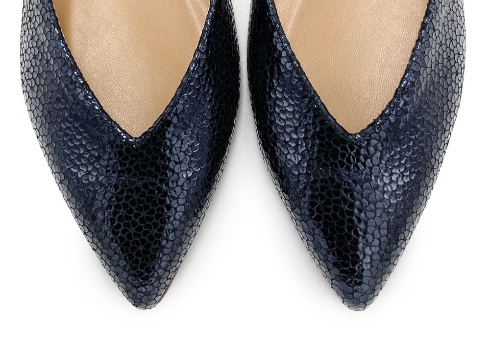 Ballerine aperte laminate blu