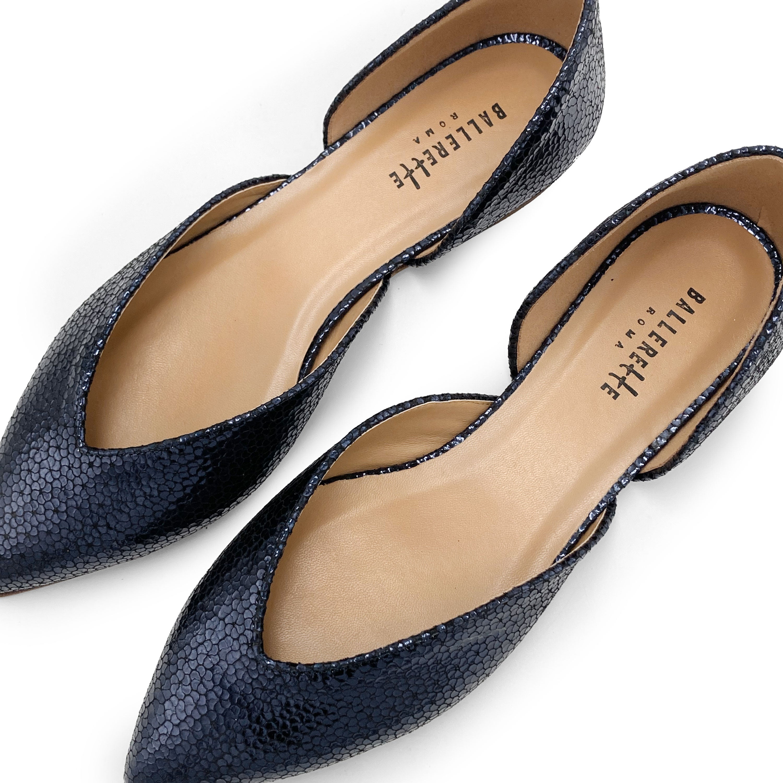 Ballerine aperte laminate blu