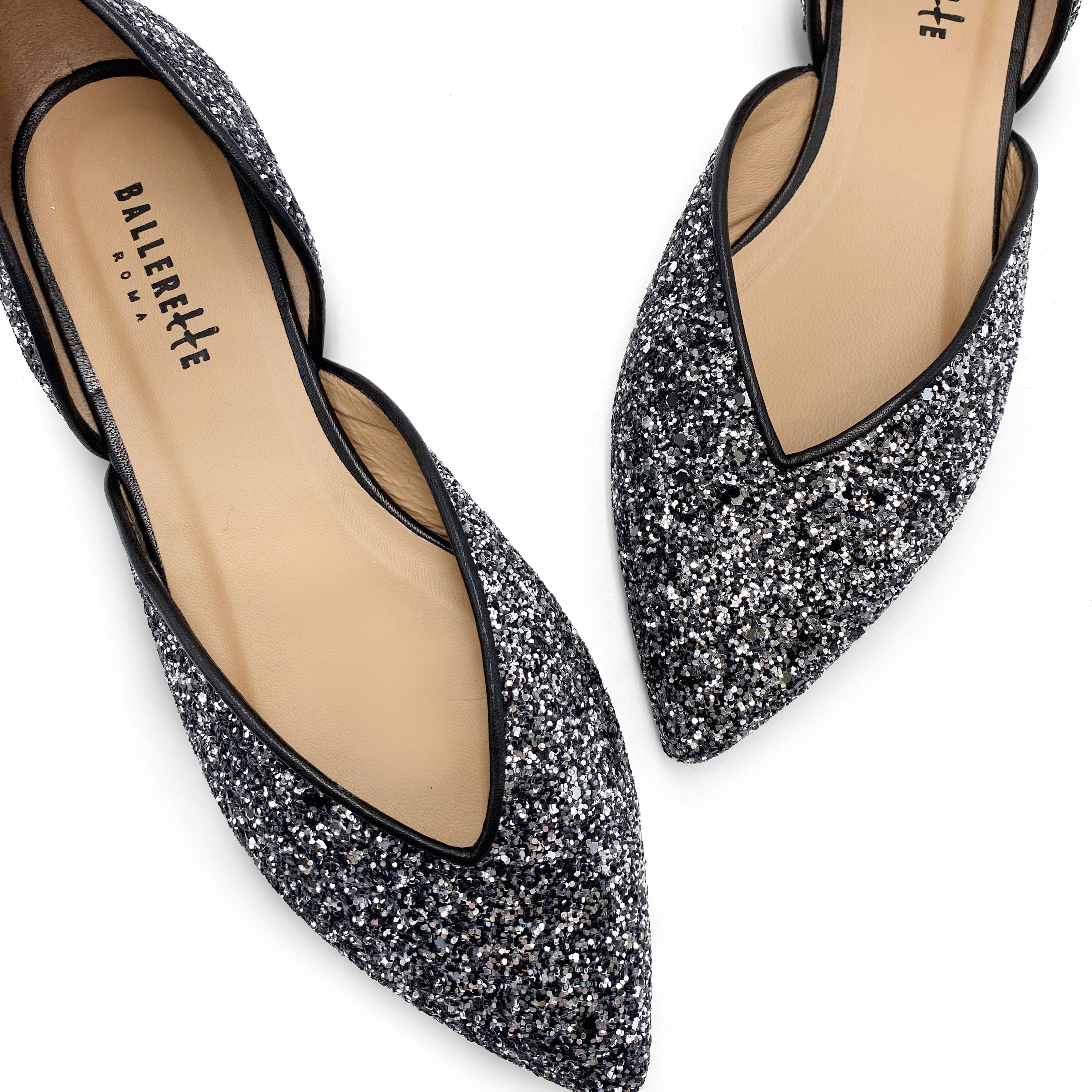 Ballerines ouvertes en paillettes de fer