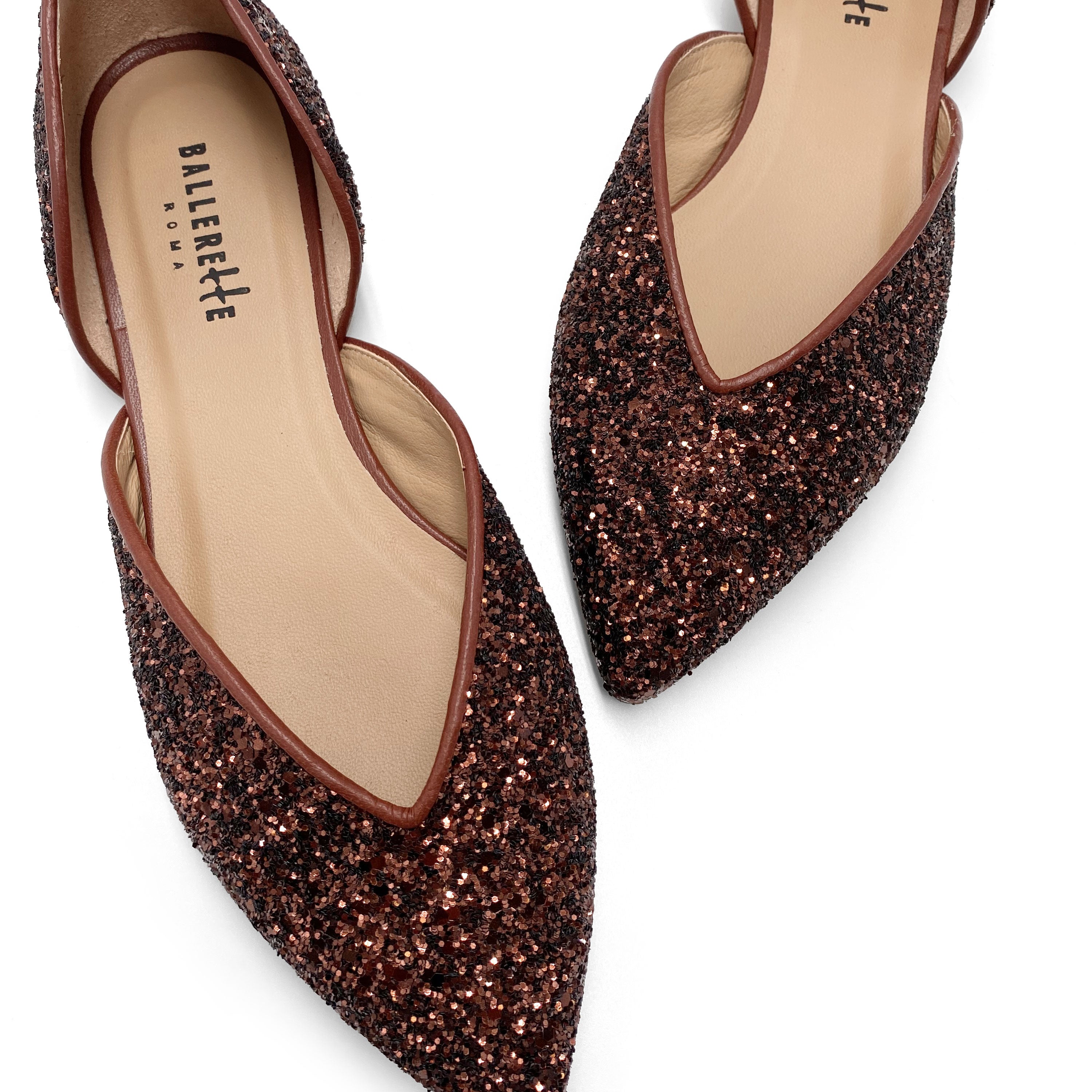 Ballerines ouvertes à paillettes bronze