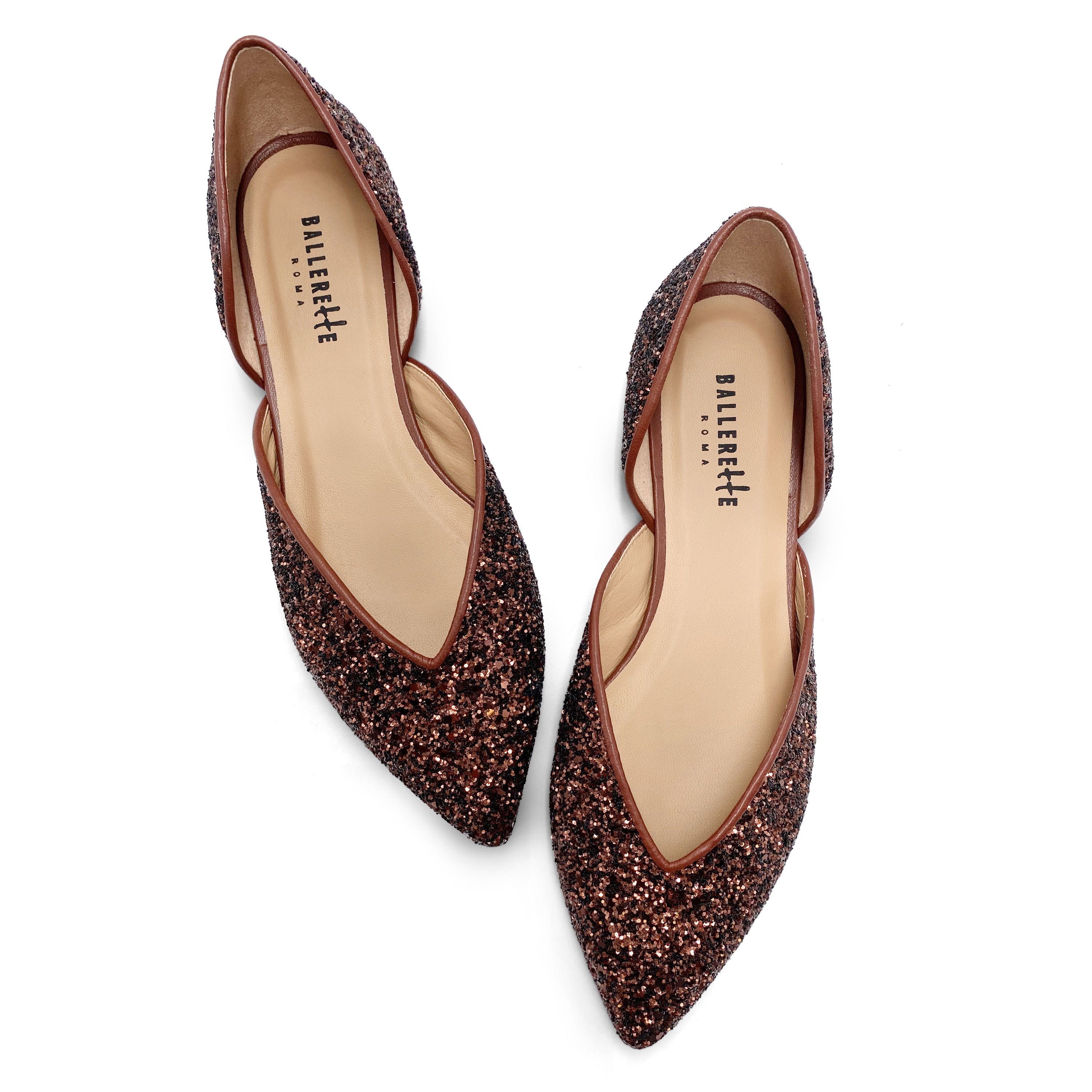 Ballerines ouvertes à paillettes bronze