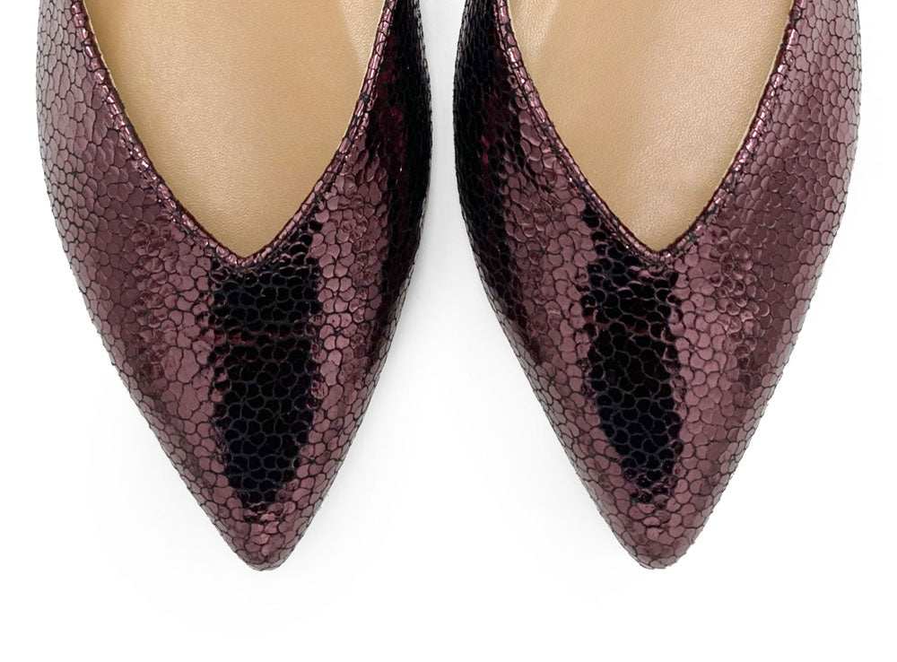 Ballerine aperte laminate viola prugna