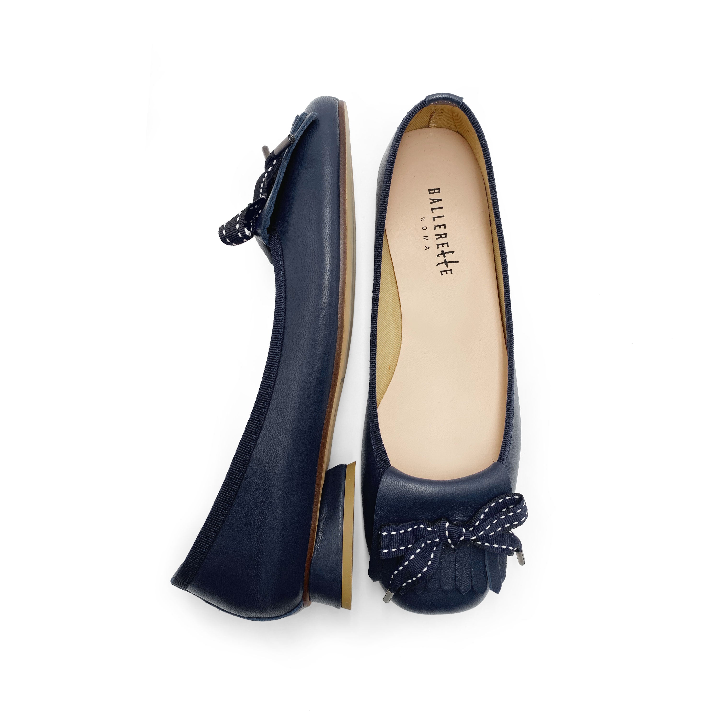 Mocassins en cuir bleu à talon et frange