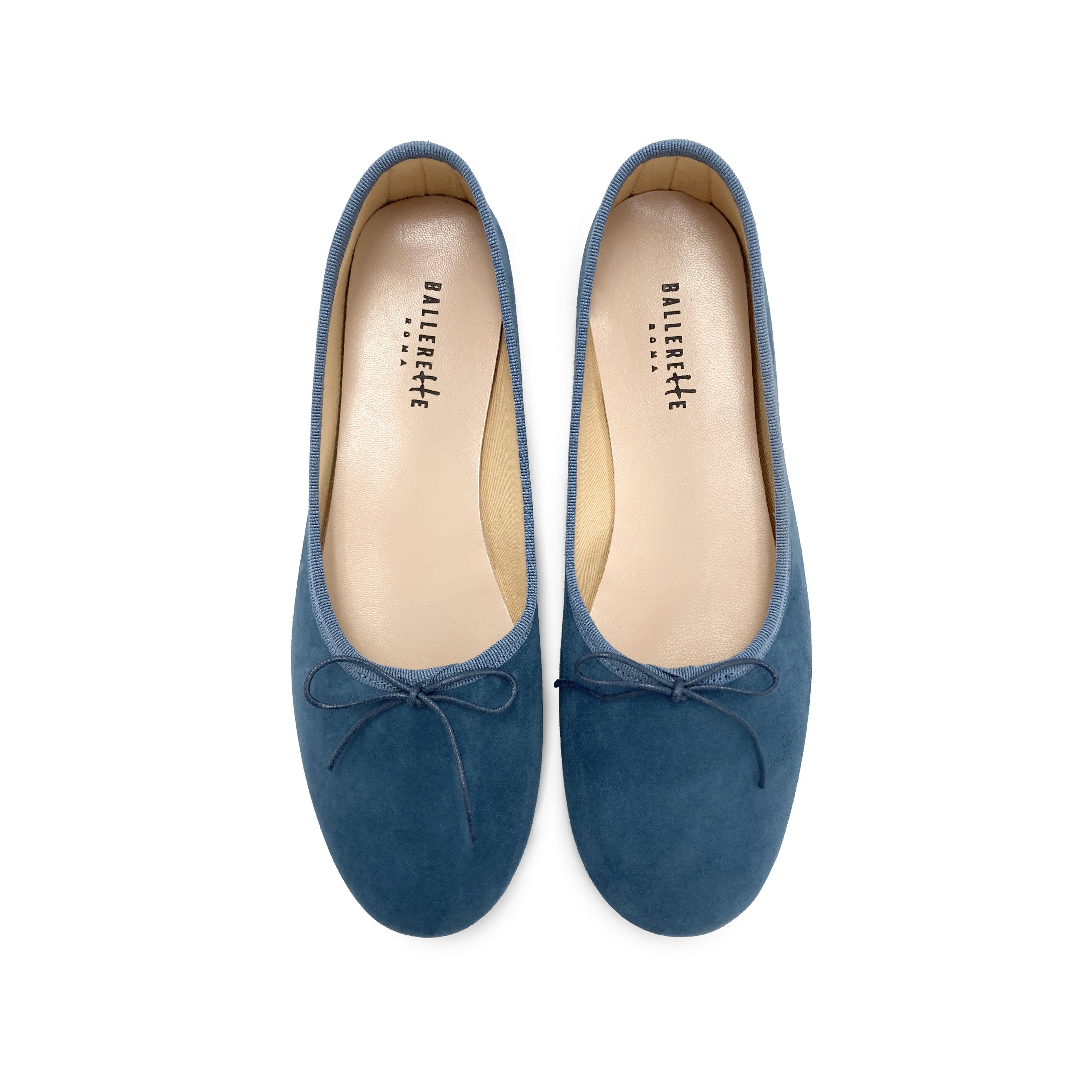 Ballerine "glove shoes" blu ceruleo accollate in camoscio