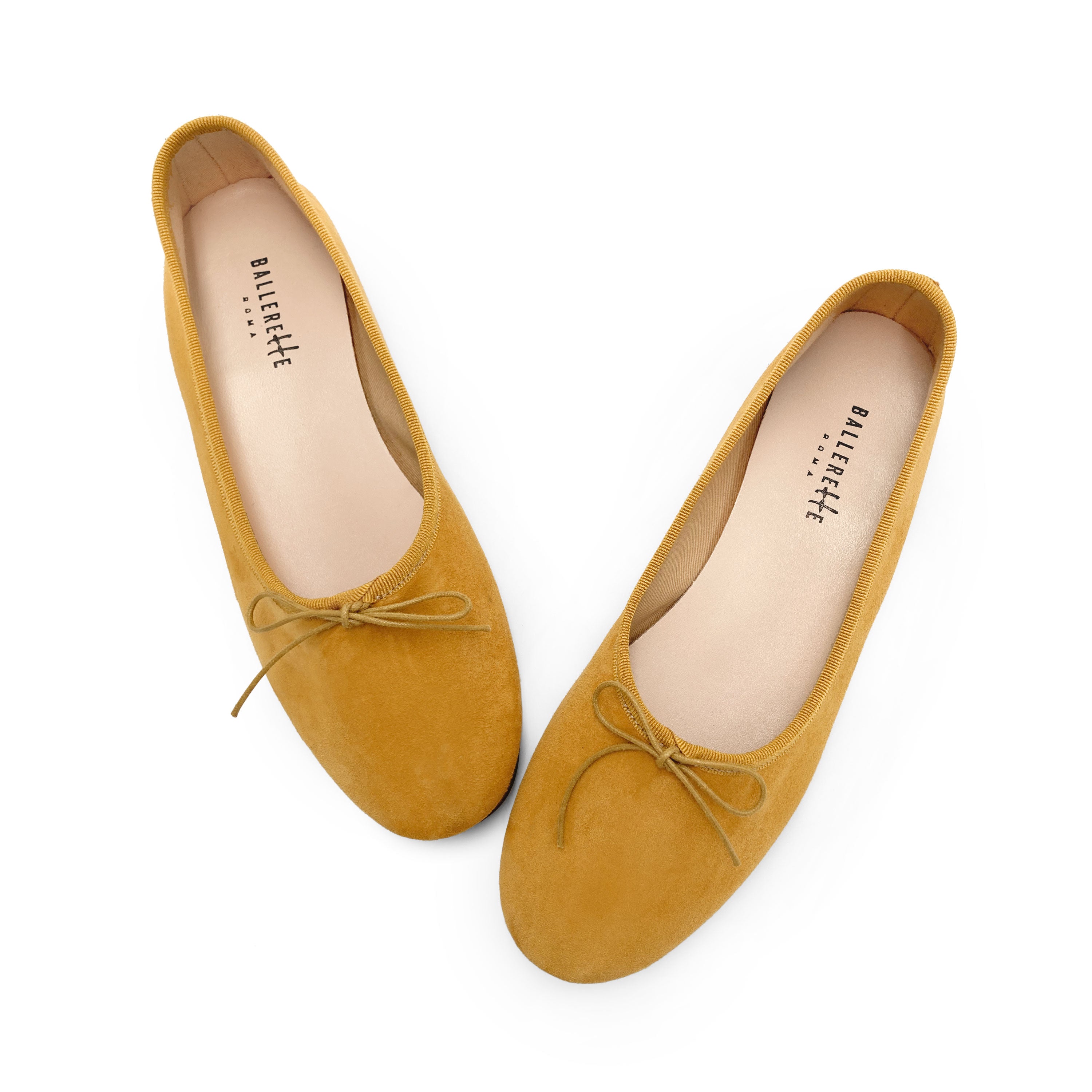 Mustard yellow suede "glove shoes" ballet flats