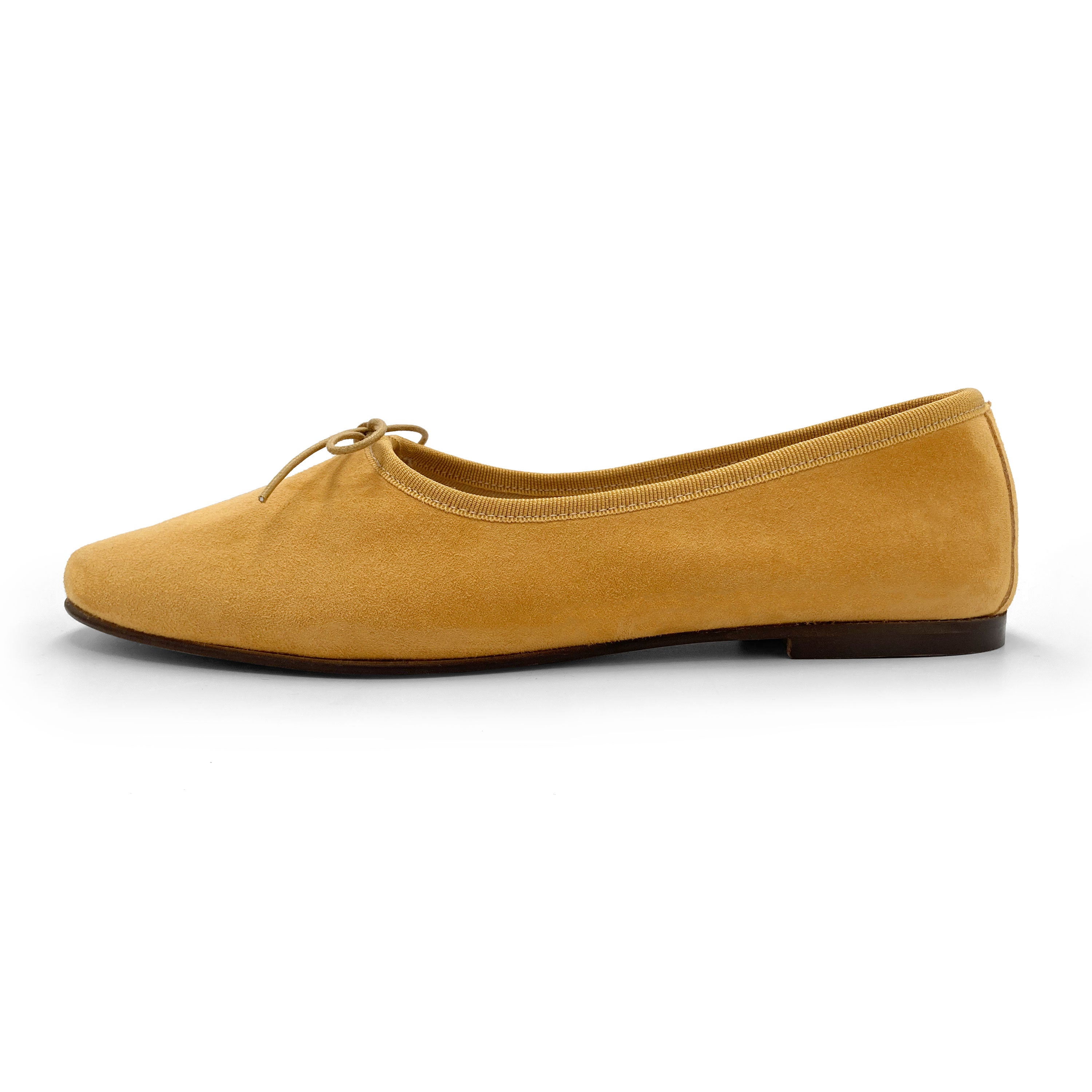 Ballerines "à gants" jaune moutarde à col montant en daim