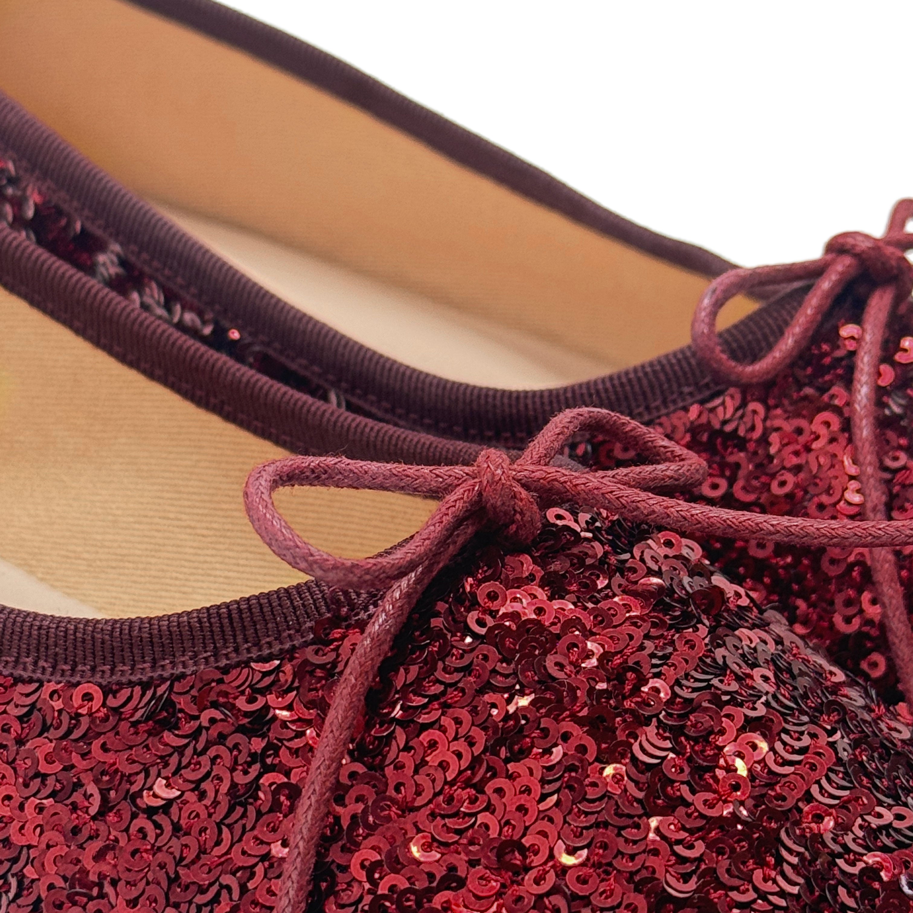 Ballerine accollate con paillettes rosse bordeaux