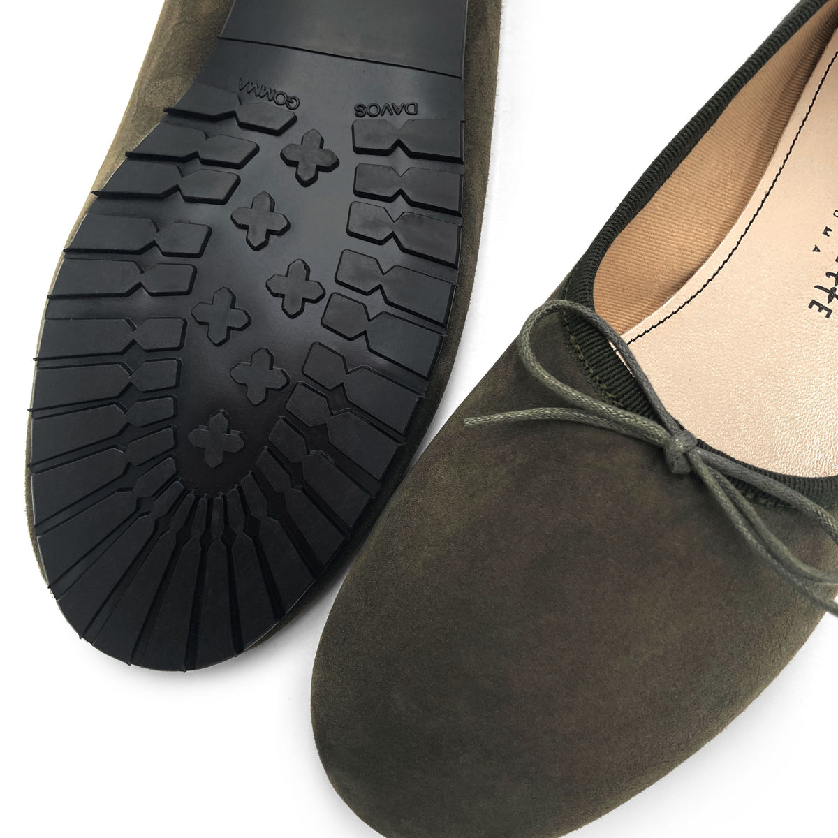 Olivgrüne Damen "Glove" Ballerinas aus Wildleder