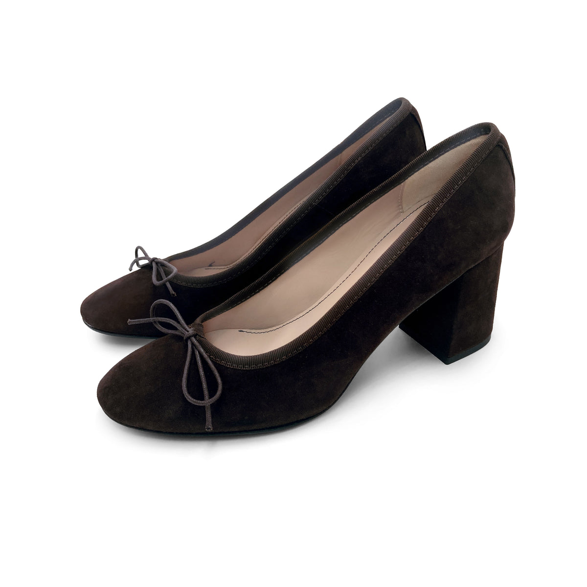 Dark brown suede heeled décolleté ballet flats