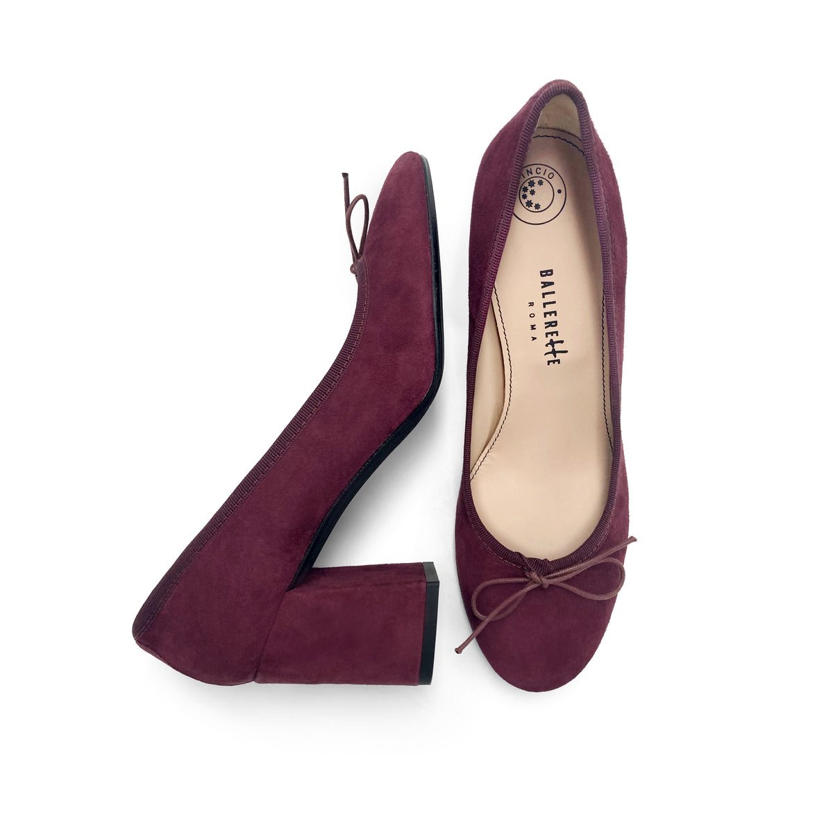 Bordeaux suede heeled décolleté ballet flats