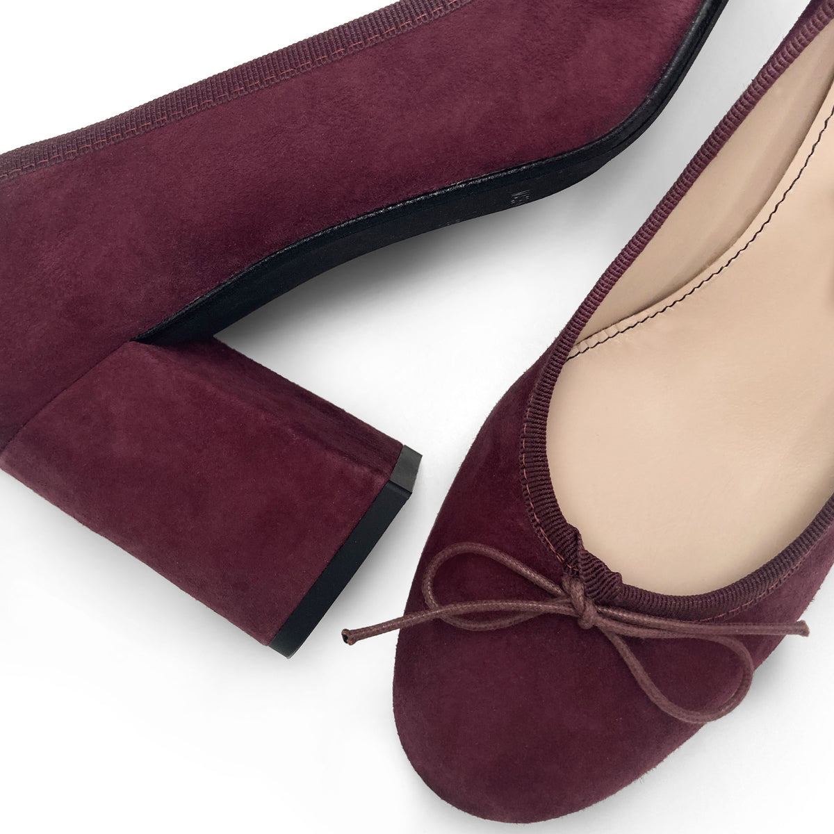 Bordeaux suede heeled décolleté ballet flats