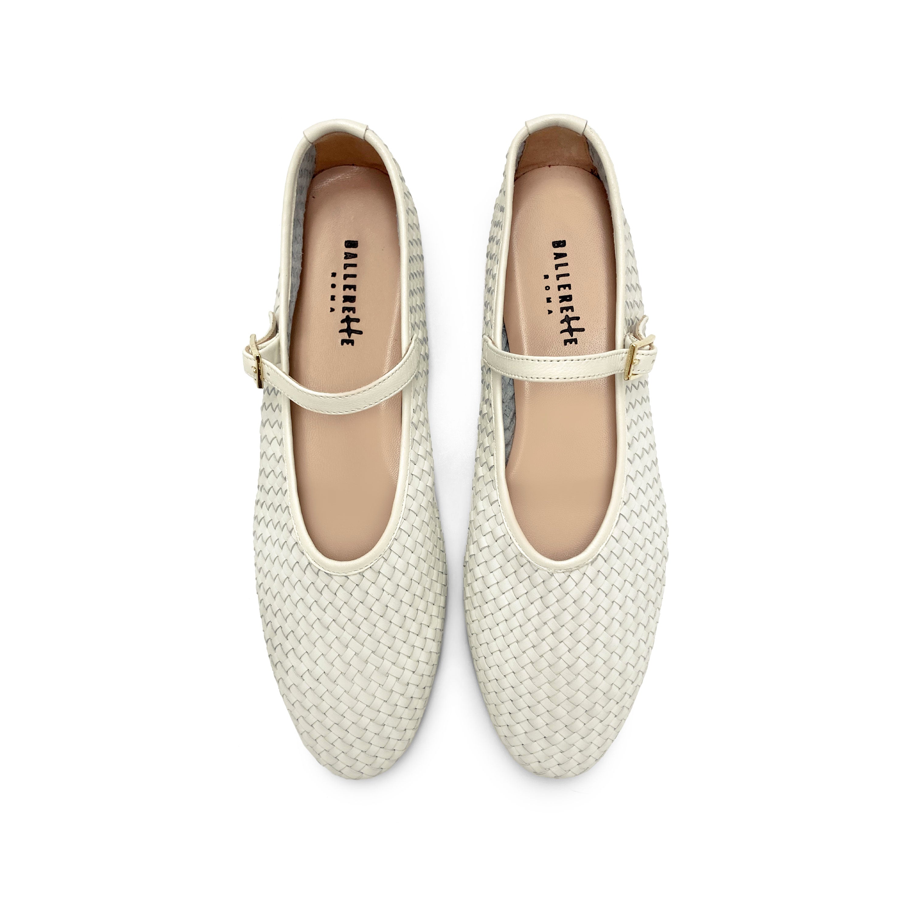 White high cut handwoven leather ballet flats with strap